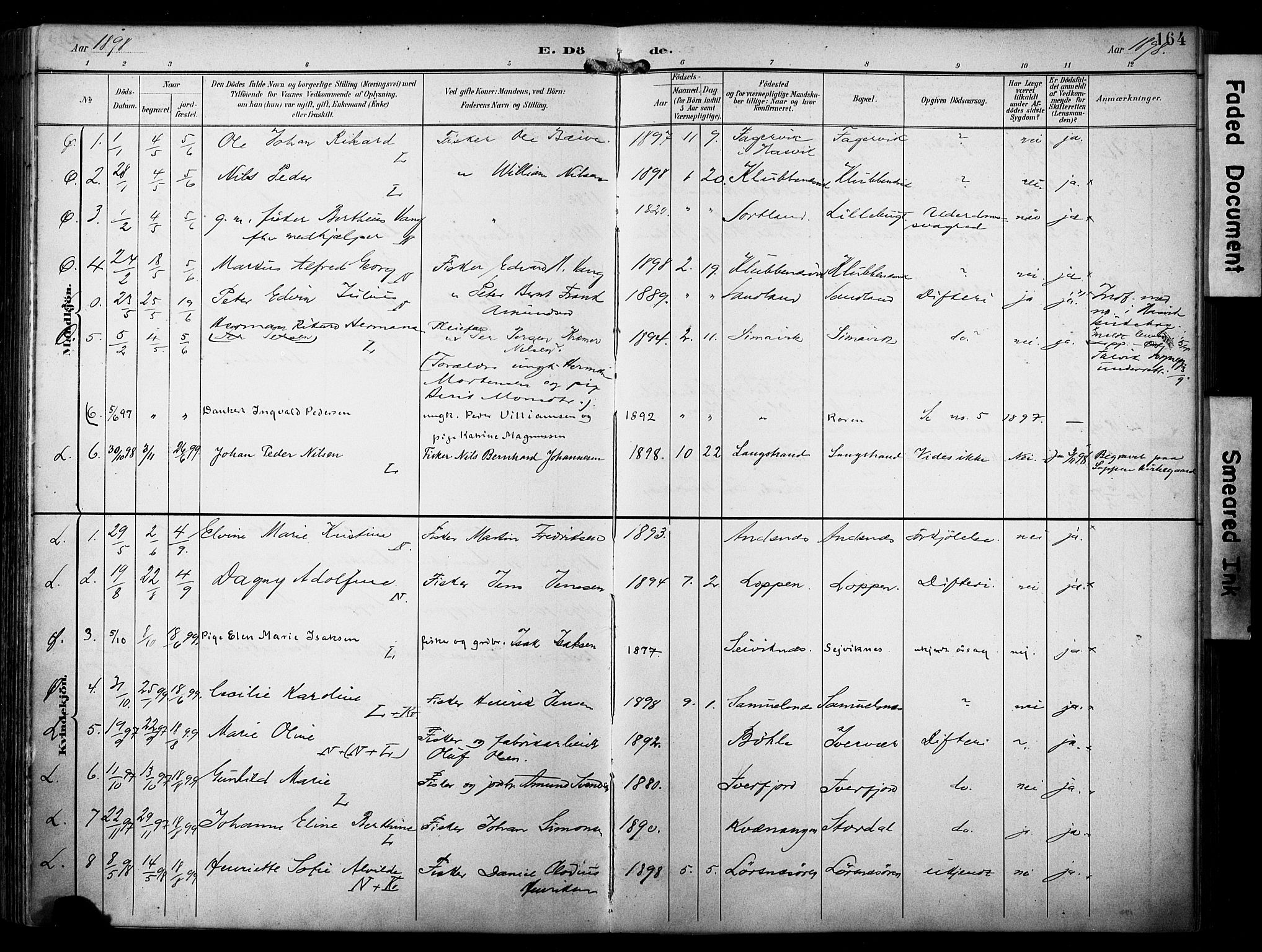 Loppa sokneprestkontor, SATØ/S-1339/H/Ha/L0009kirke: Parish register (official) no. 9, 1895-1909, p. 164