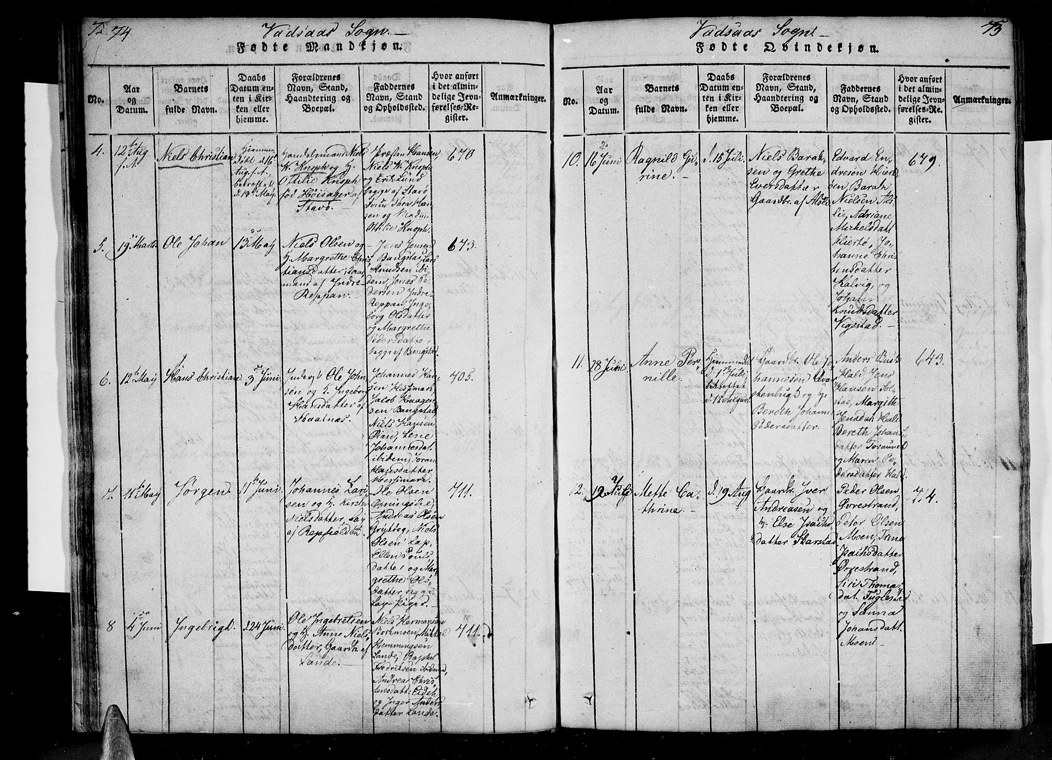 Ministerialprotokoller, klokkerbøker og fødselsregistre - Nordland, AV/SAT-A-1459/810/L0142: Parish register (official) no. 810A06 /1, 1819-1841, p. 74-75