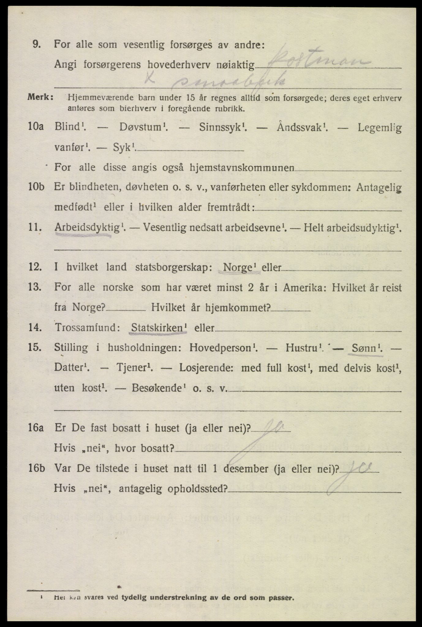 SAK, 1920 census for Spangereid, 1920, p. 2868