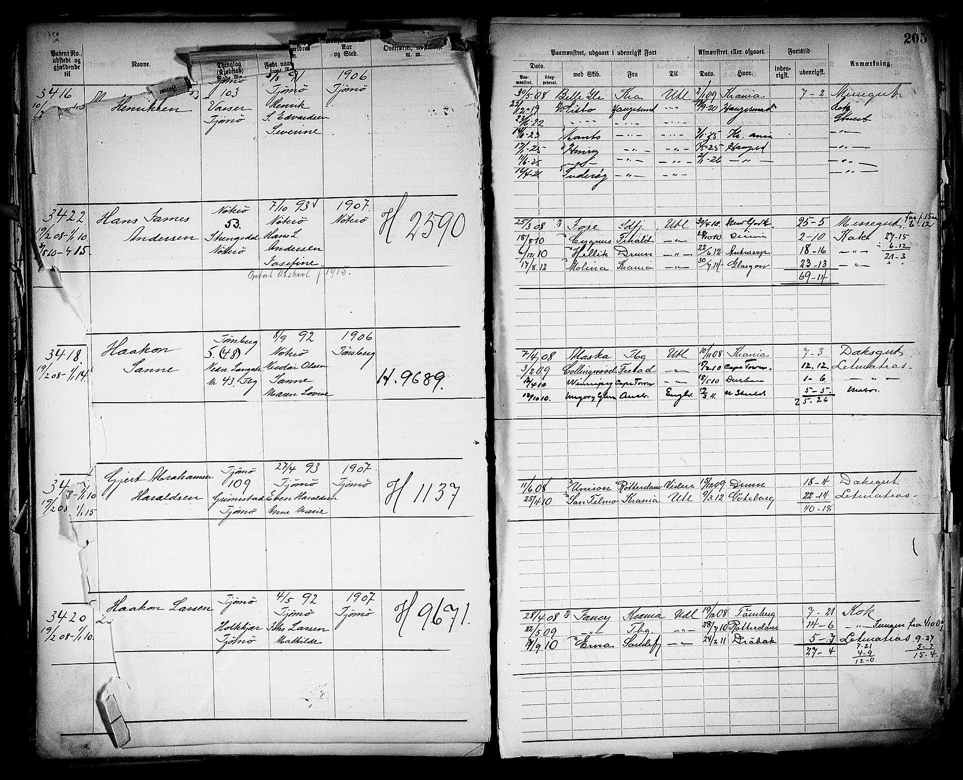 Tønsberg innrulleringskontor, SAKO/A-786/F/Fb/L0005: Annotasjonsrulle Patent nr. 2401-4080, 1904-1910, p. 208