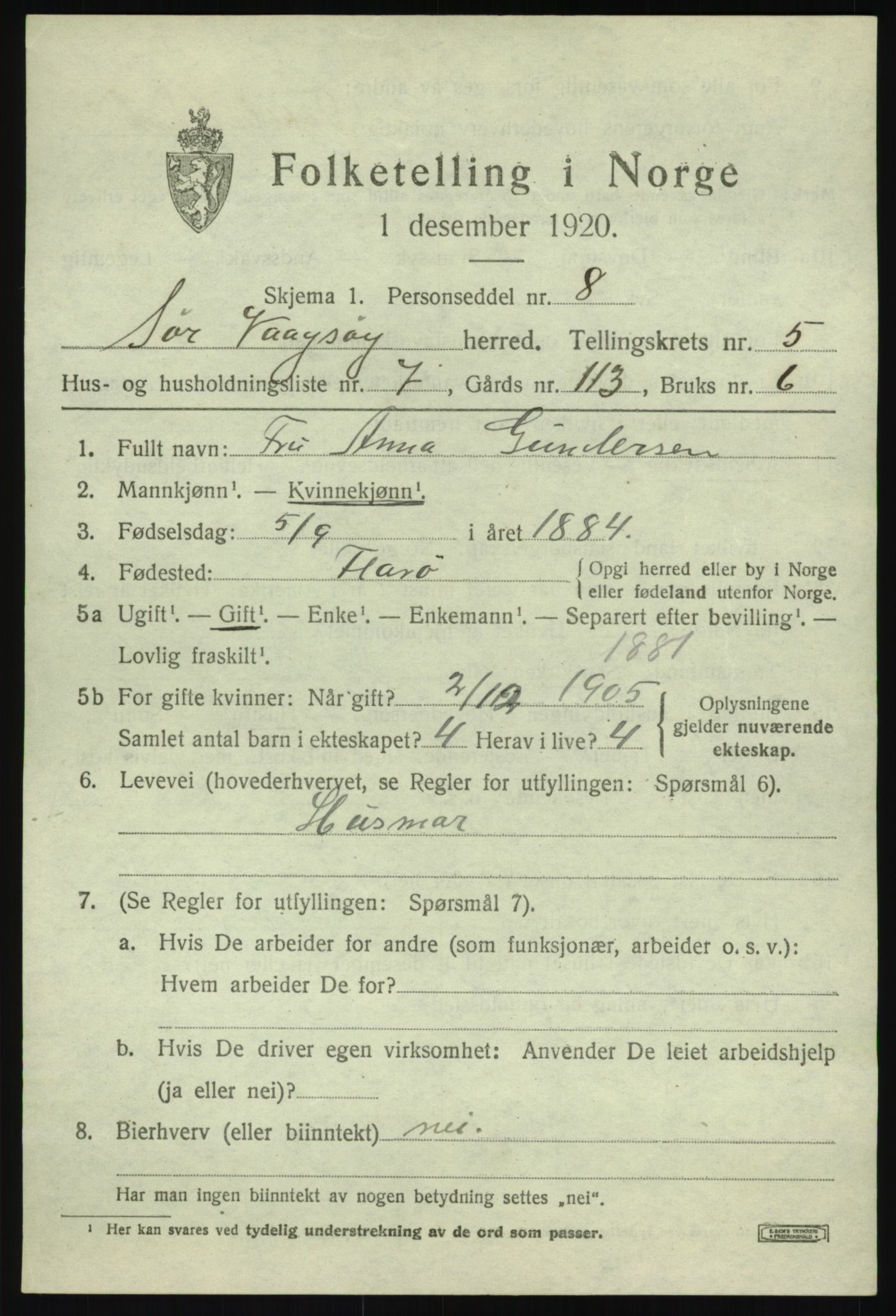 SAB, 1920 census for Sør-Vågsøy, 1920, p. 2526