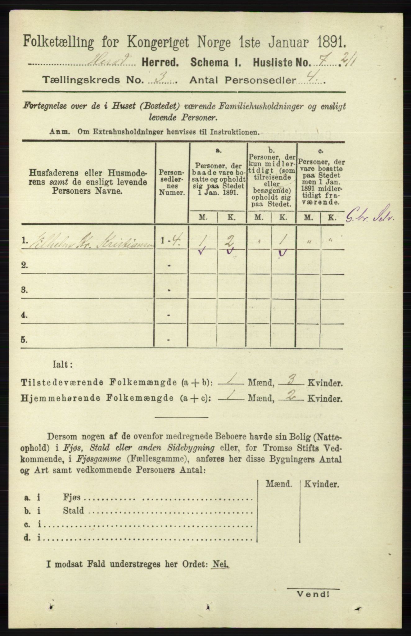 RA, 1891 census for 1039 Herad, 1891, p. 916