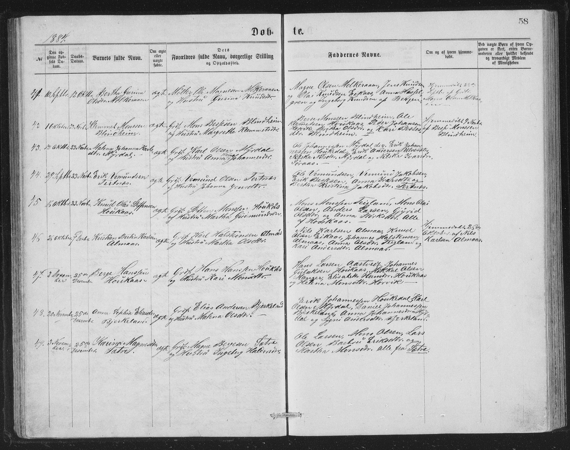 Åsane sokneprestembete, AV/SAB-A-79401/H/Hab: Parish register (copy) no. A 1, 1870-1884, p. 58