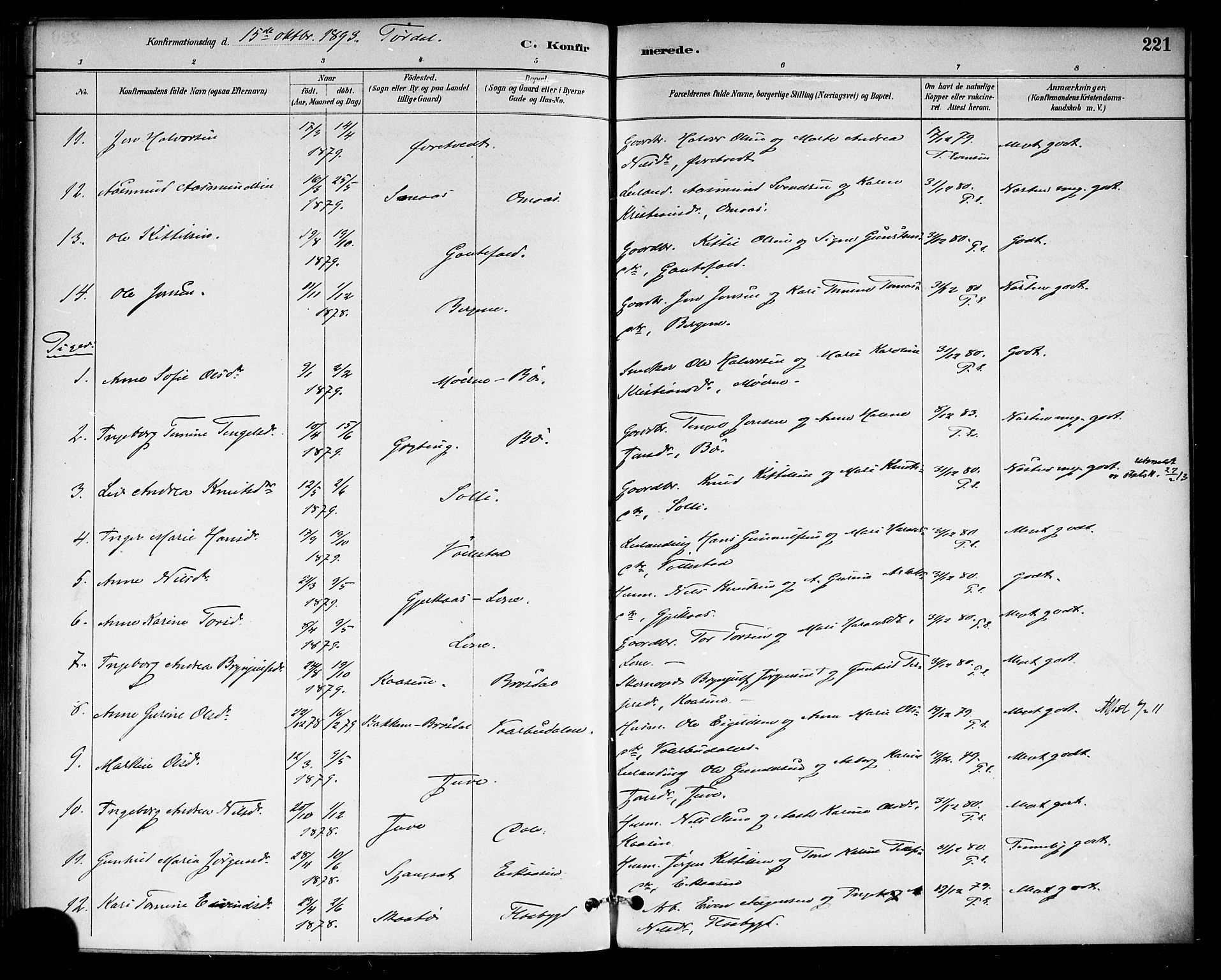 Drangedal kirkebøker, SAKO/A-258/F/Fa/L0010: Parish register (official) no. 10 /2, 1885-1894, p. 221