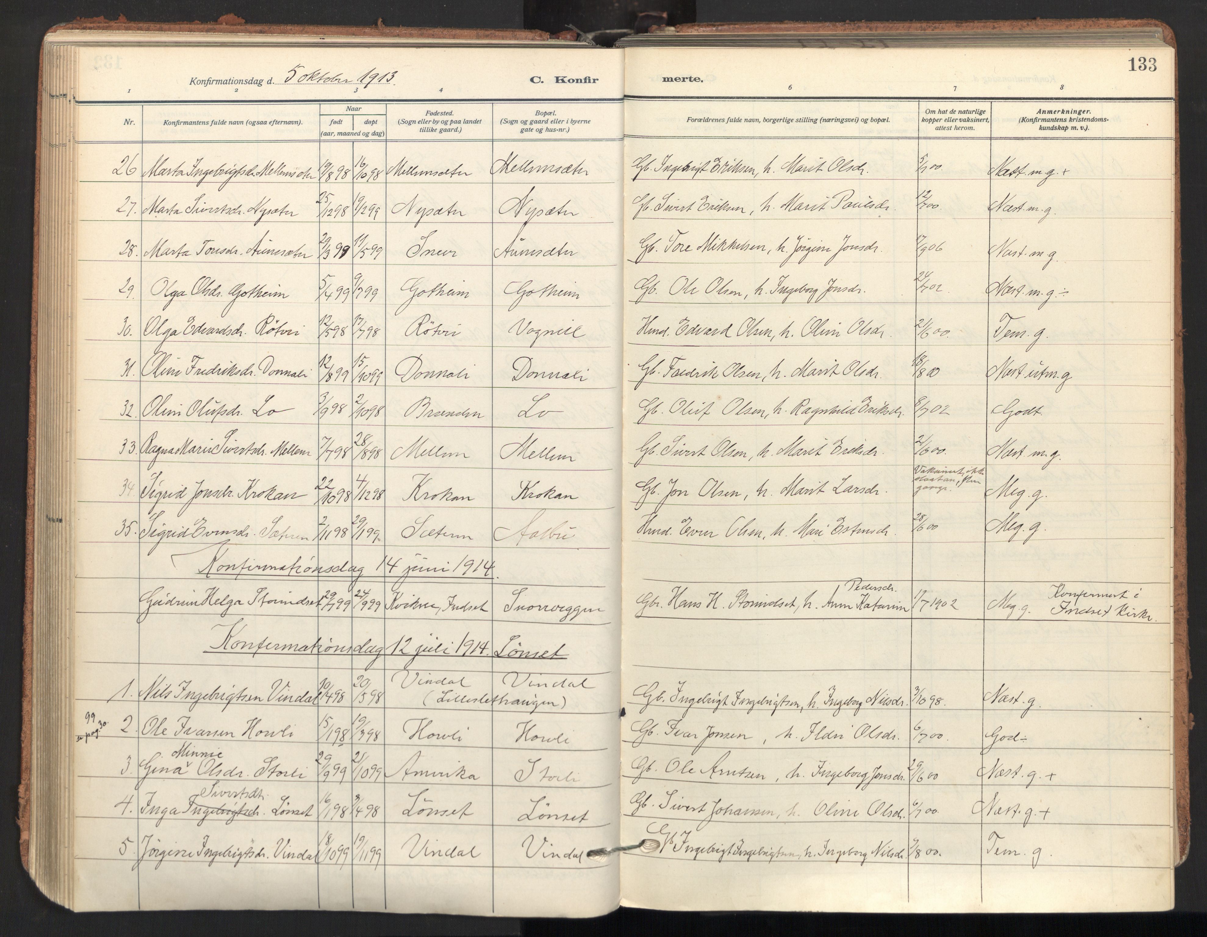 Ministerialprotokoller, klokkerbøker og fødselsregistre - Sør-Trøndelag, AV/SAT-A-1456/678/L0909: Parish register (official) no. 678A17, 1912-1930, p. 133