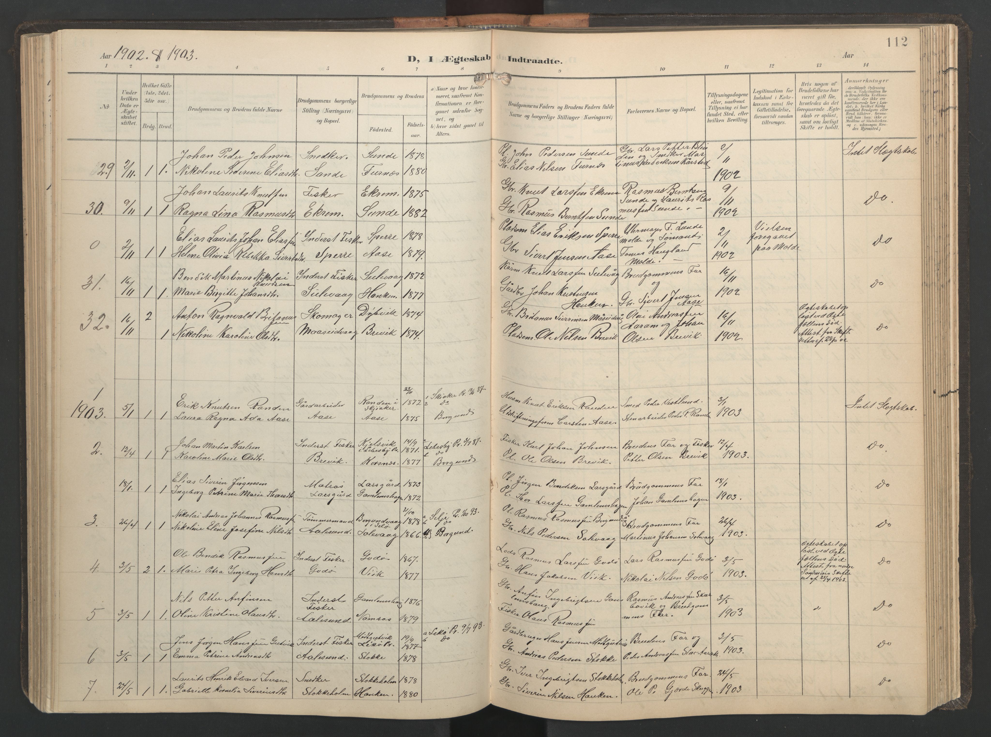 Ministerialprotokoller, klokkerbøker og fødselsregistre - Møre og Romsdal, AV/SAT-A-1454/528/L0433: Parish register (copy) no. 528C14, 1899-1922, p. 112