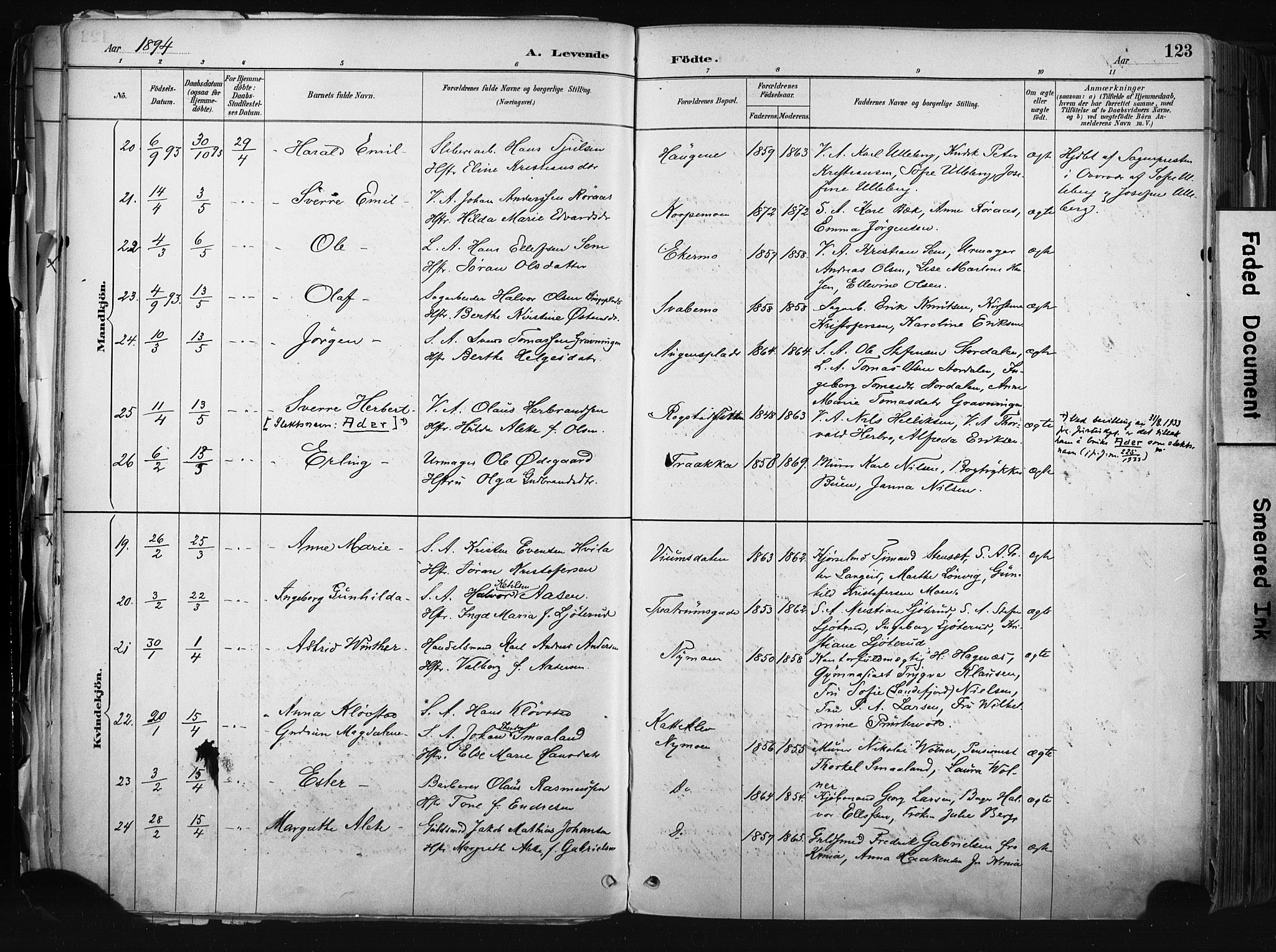 Kongsberg kirkebøker, AV/SAKO-A-22/F/Fb/L0002: Parish register (official) no. II 2, 1886-1896, p. 123