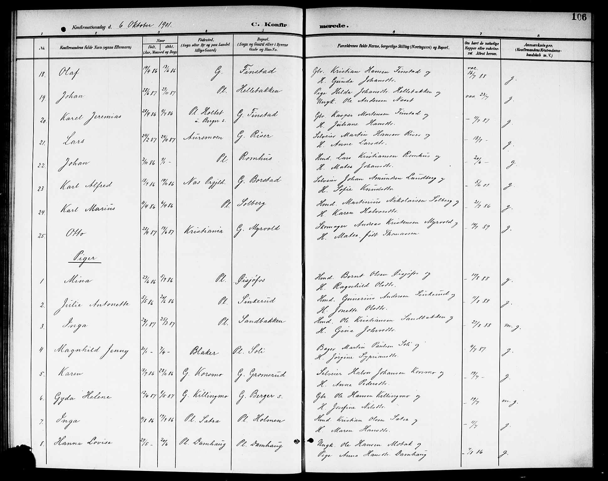 Aurskog prestekontor Kirkebøker, SAO/A-10304a/G/Ga/L0004: Parish register (copy) no. I 4, 1901-1921, p. 106