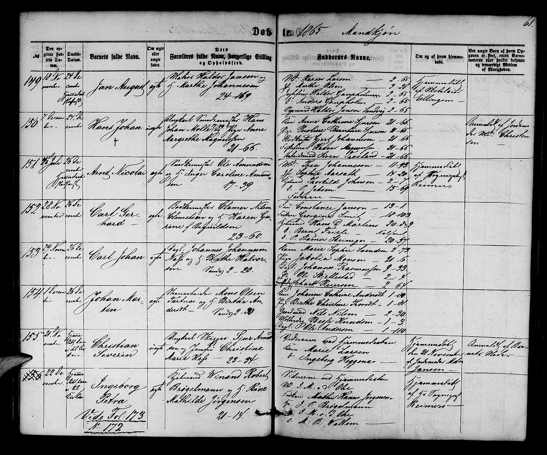 Korskirken sokneprestembete, SAB/A-76101/H/Hab: Parish register (copy) no. B 5, 1863-1868, p. 61