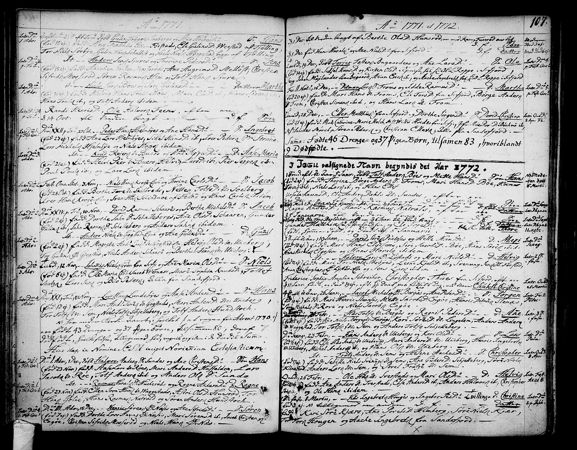Sandar kirkebøker, SAKO/A-243/F/Fa/L0002: Parish register (official) no. 2, 1733-1788, p. 107