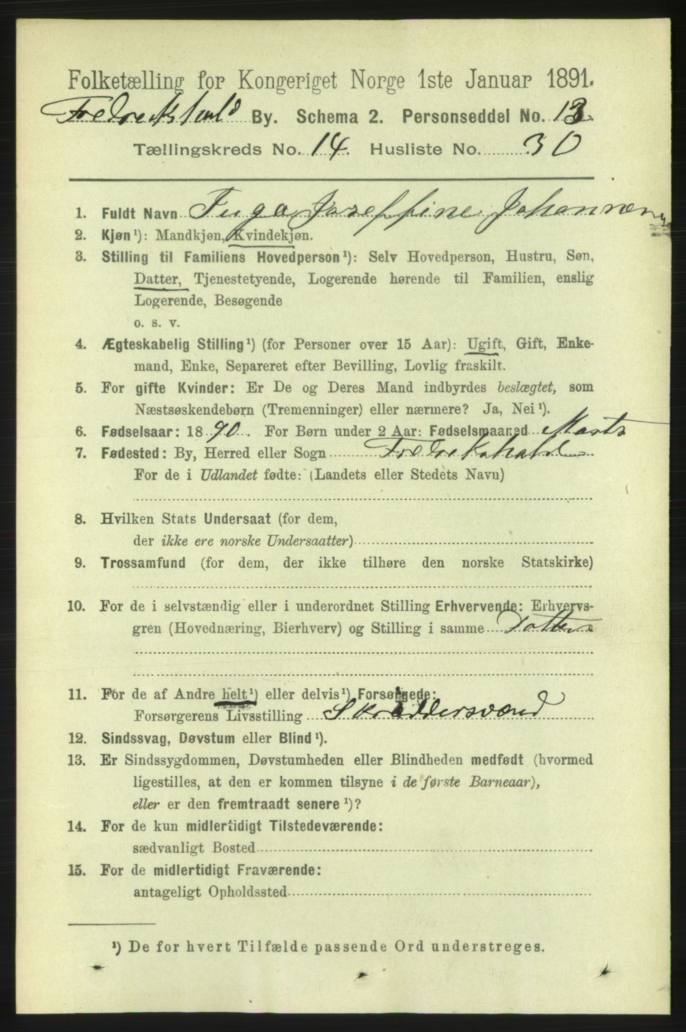 RA, 1891 census for 0101 Fredrikshald, 1891, p. 9438