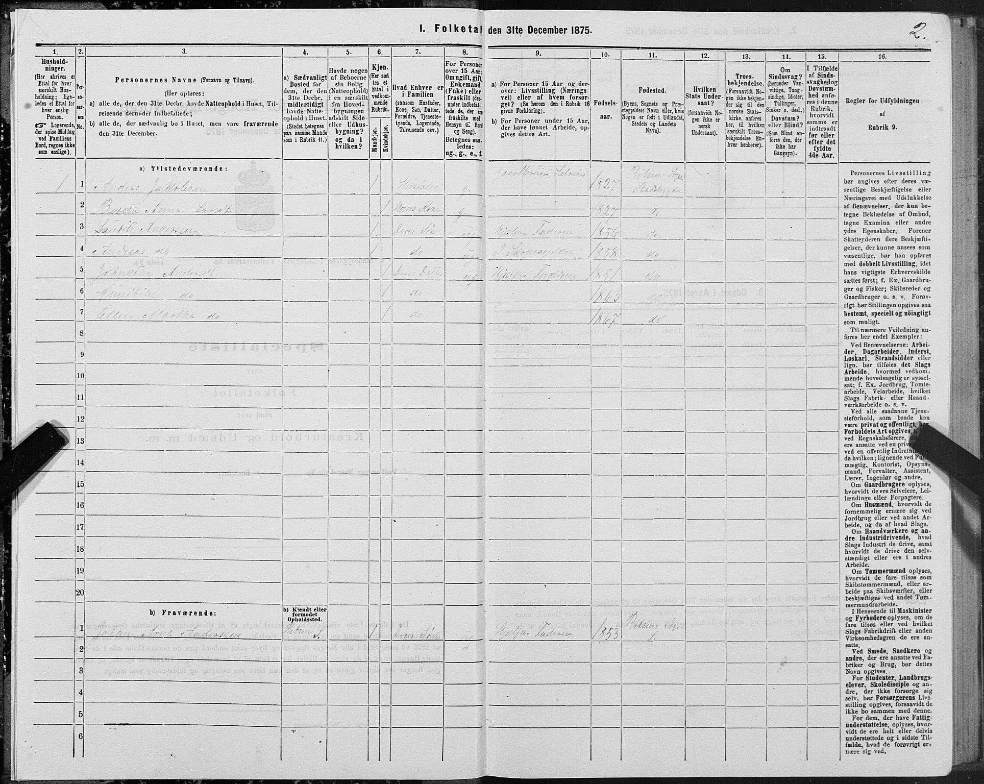 SAT, 1875 census for 1625P Stadsbygd, 1875, p. 3002