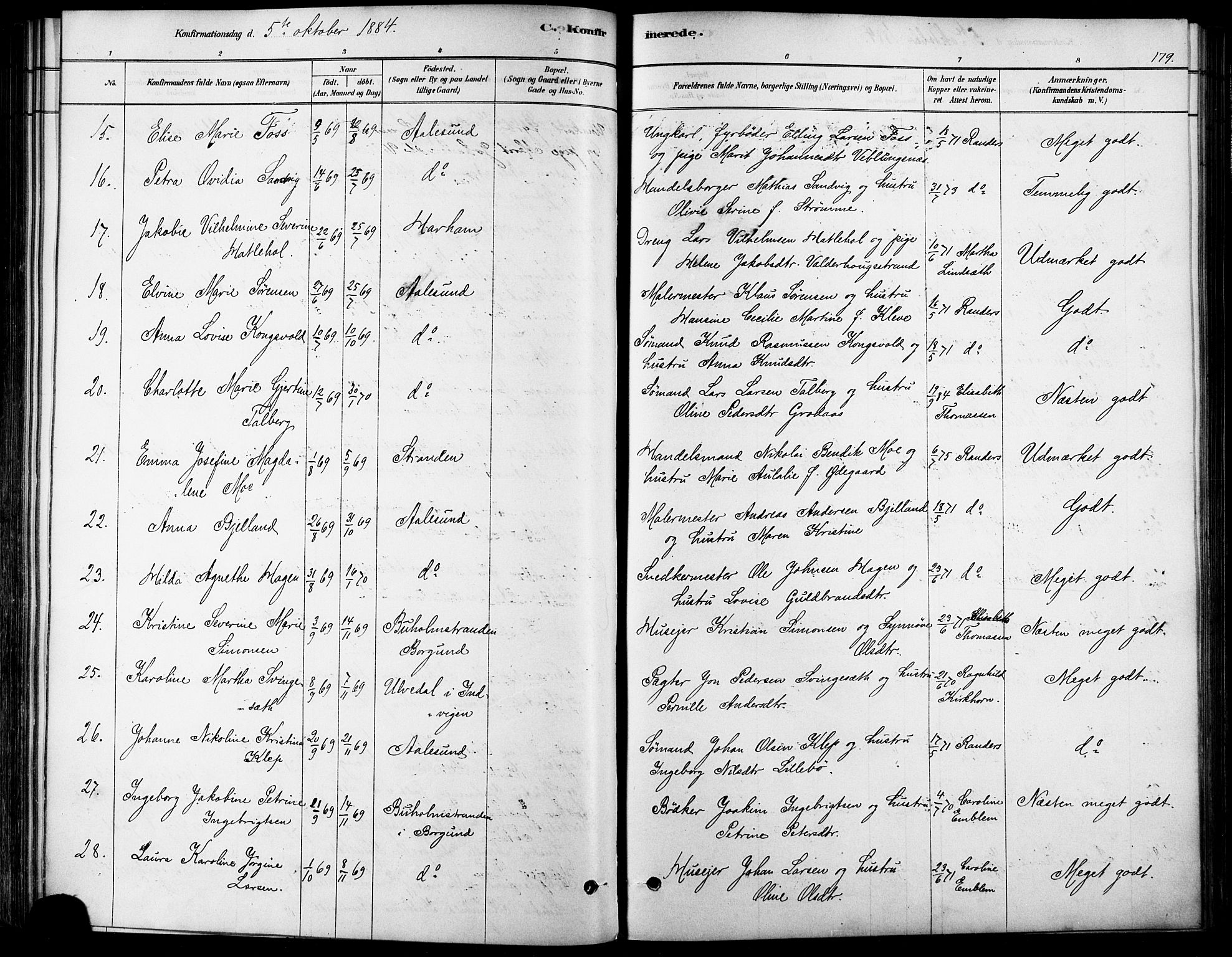 Ministerialprotokoller, klokkerbøker og fødselsregistre - Møre og Romsdal, AV/SAT-A-1454/529/L0454: Parish register (official) no. 529A04, 1878-1885, p. 179