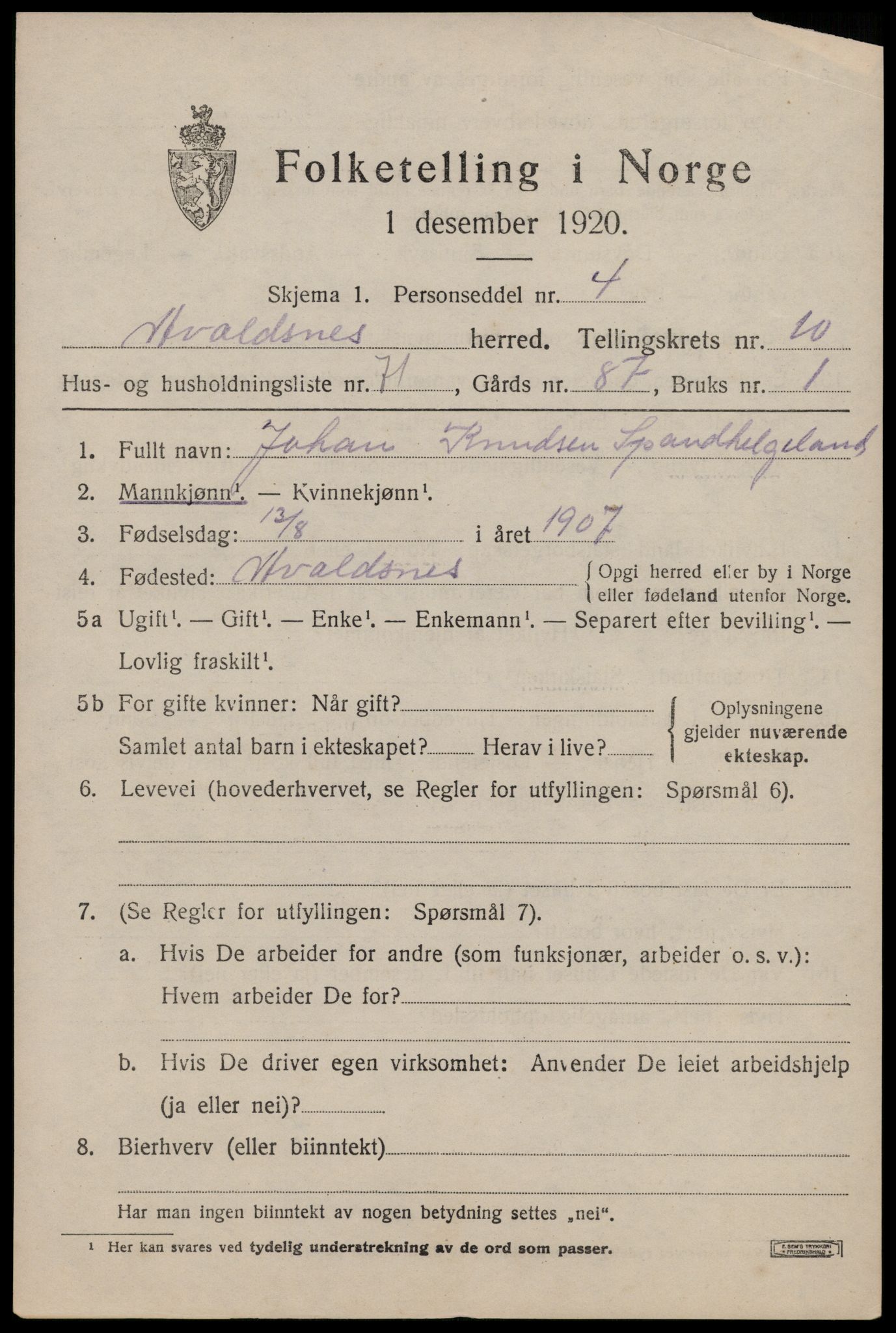 SAST, 1920 census for Avaldsnes, 1920, p. 8159