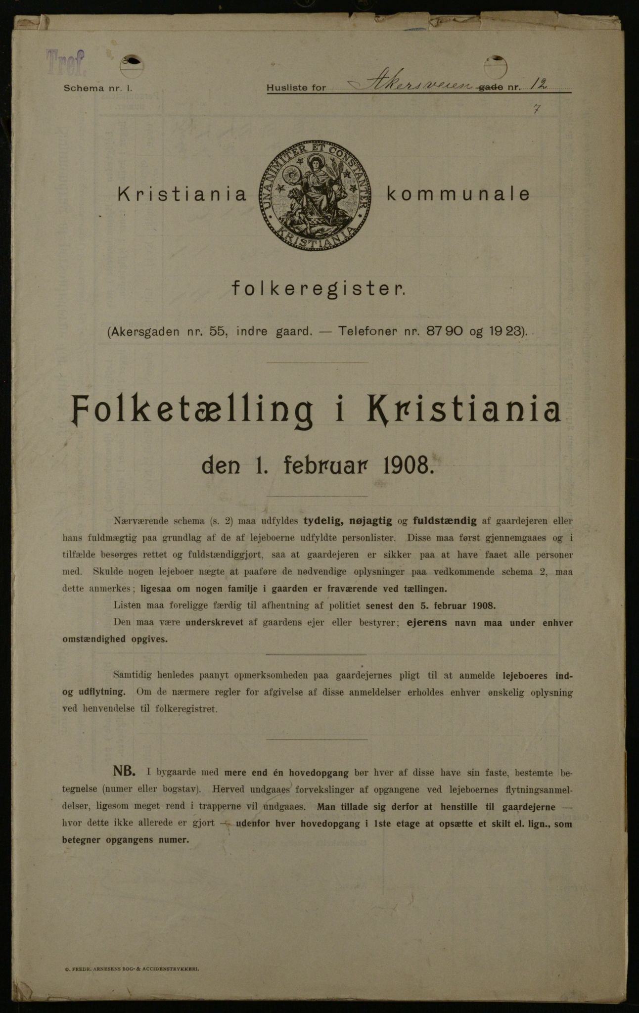 OBA, Municipal Census 1908 for Kristiania, 1908, p. 1036