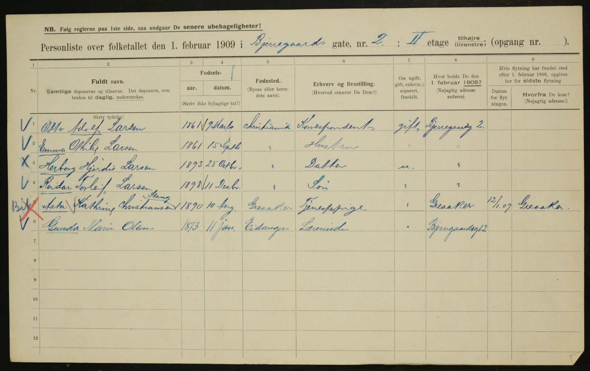 OBA, Municipal Census 1909 for Kristiania, 1909, p. 5128