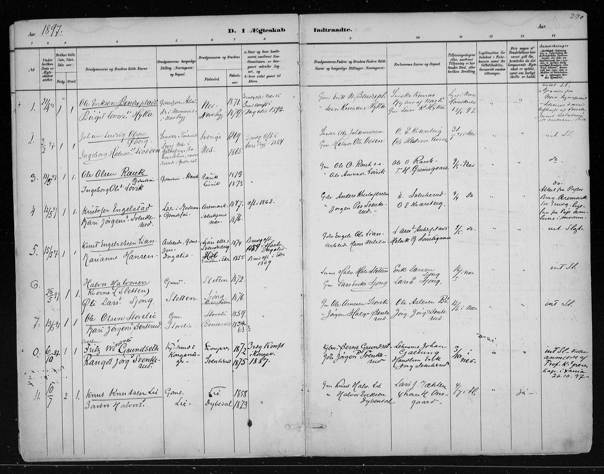 Nes kirkebøker, SAKO/A-236/F/Fa/L0011: Parish register (official) no. 11, 1881-1912, p. 290