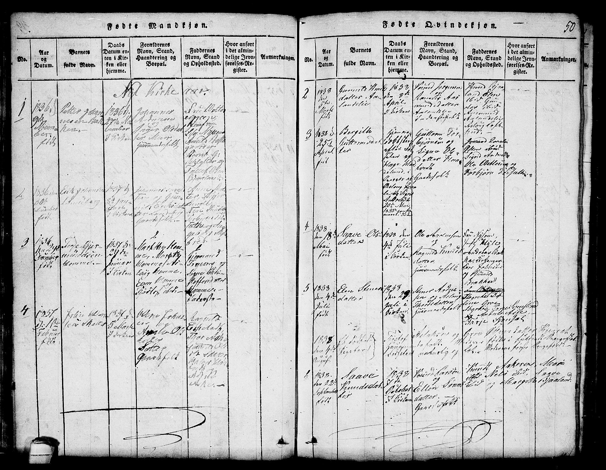 Lårdal kirkebøker, SAKO/A-284/G/Ga/L0001: Parish register (copy) no. I 1, 1815-1861, p. 50