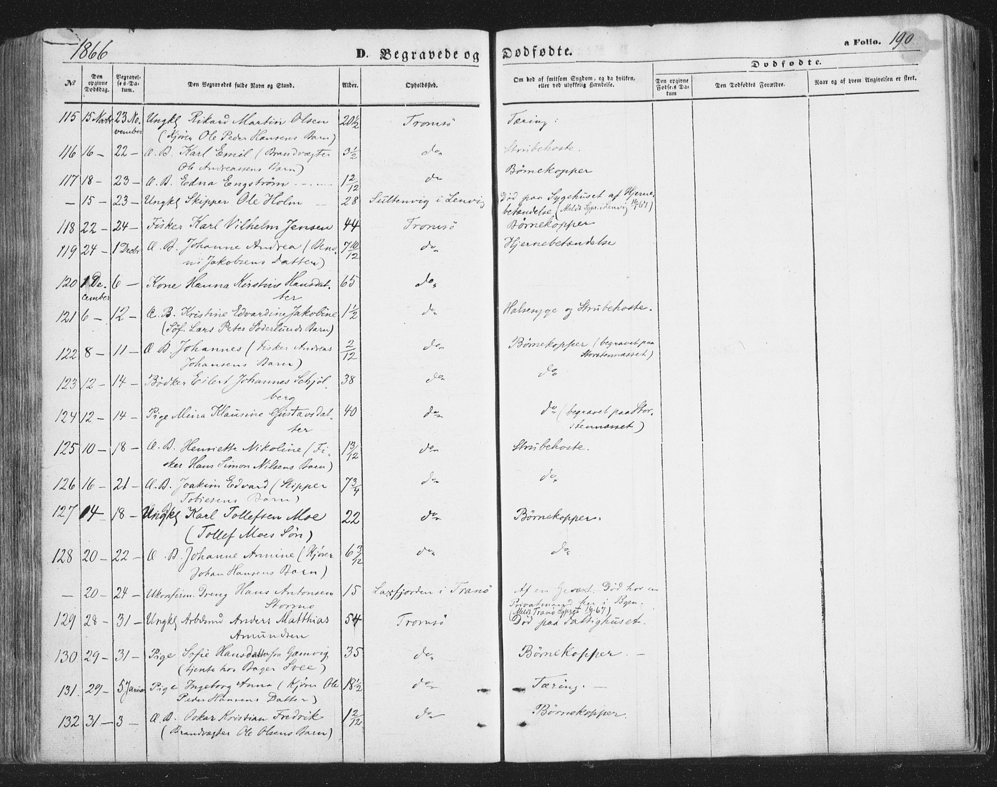 Tromsø sokneprestkontor/stiftsprosti/domprosti, SATØ/S-1343/G/Ga/L0012kirke: Parish register (official) no. 12, 1865-1871, p. 190