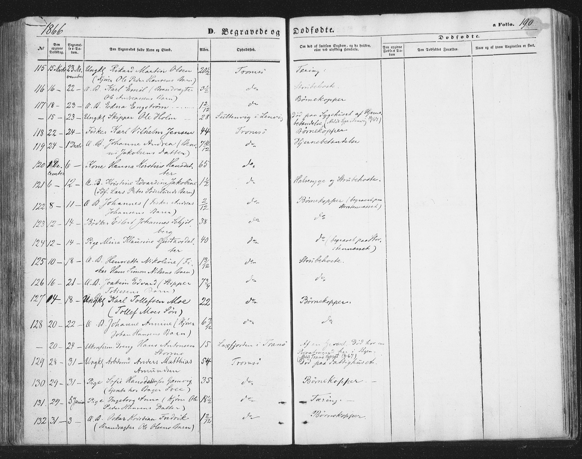 Tromsø sokneprestkontor/stiftsprosti/domprosti, AV/SATØ-S-1343/G/Ga/L0012kirke: Parish register (official) no. 12, 1865-1871, p. 190