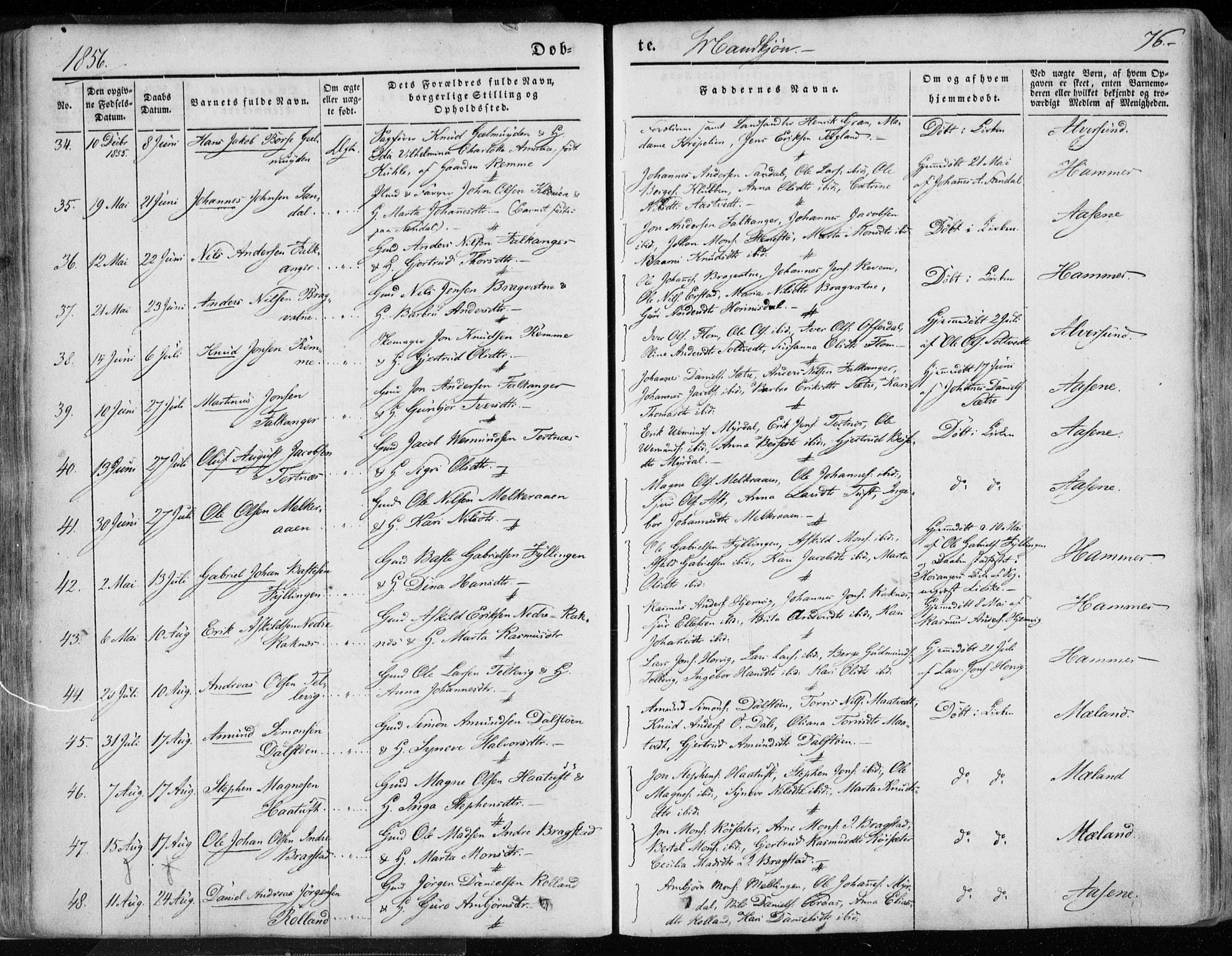 Hamre sokneprestembete, AV/SAB-A-75501/H/Ha/Haa/Haaa/L0013: Parish register (official) no. A 13, 1846-1857, p. 76