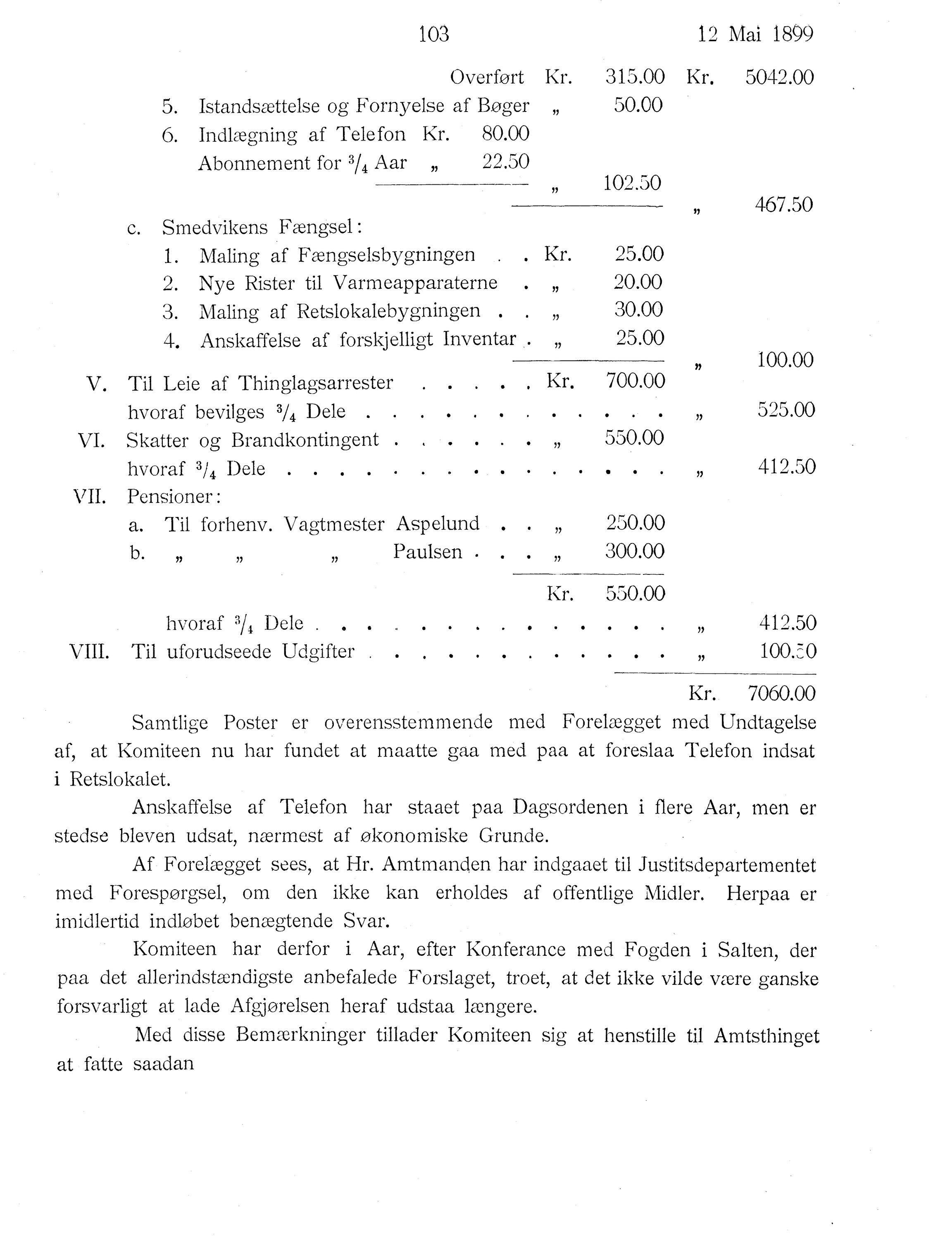 Nordland Fylkeskommune. Fylkestinget, AIN/NFK-17/176/A/Ac/L0022: Fylkestingsforhandlinger 1899, 1899