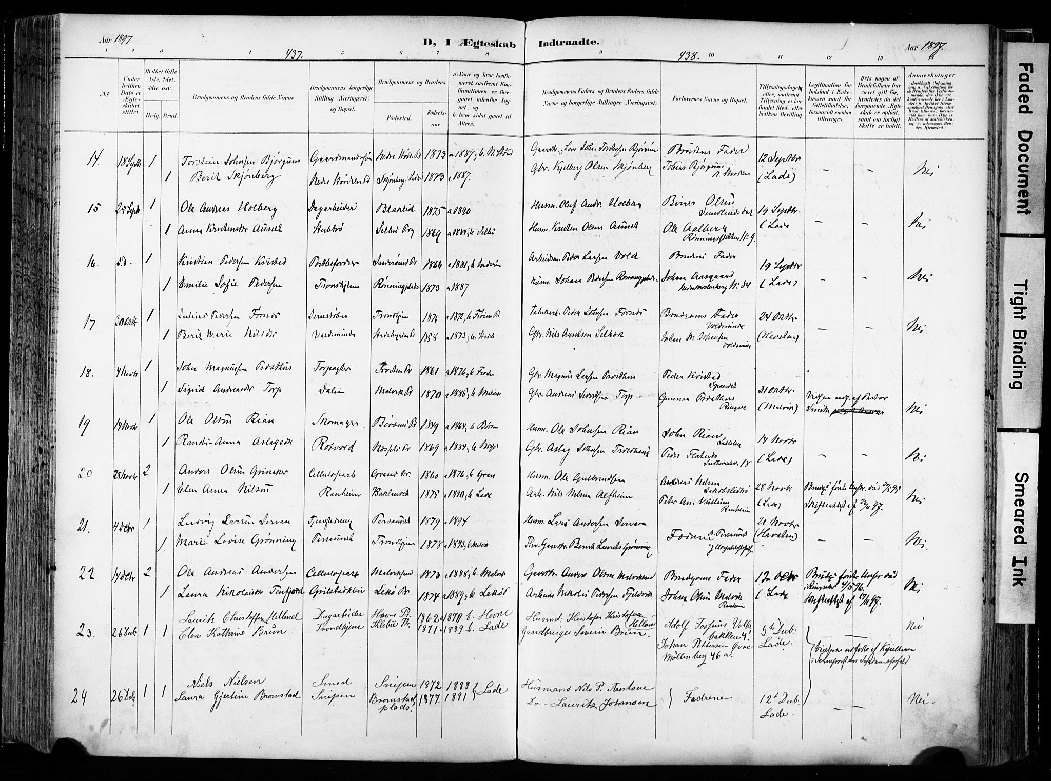Ministerialprotokoller, klokkerbøker og fødselsregistre - Sør-Trøndelag, SAT/A-1456/606/L0301: Parish register (official) no. 606A16, 1894-1907, p. 437-438