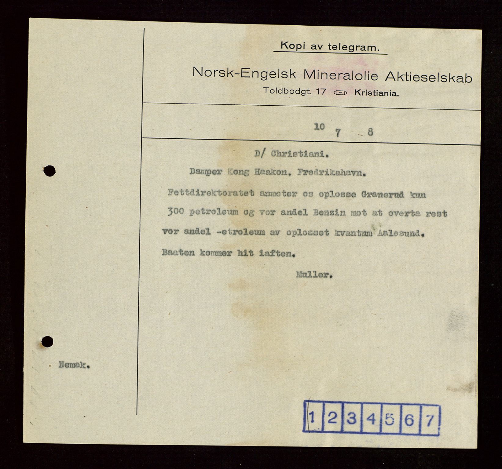 Pa 1521 - A/S Norske Shell, AV/SAST-A-101915/E/Ea/Eaa/L0004: Sjefskorrespondanse, 1918, p. 18