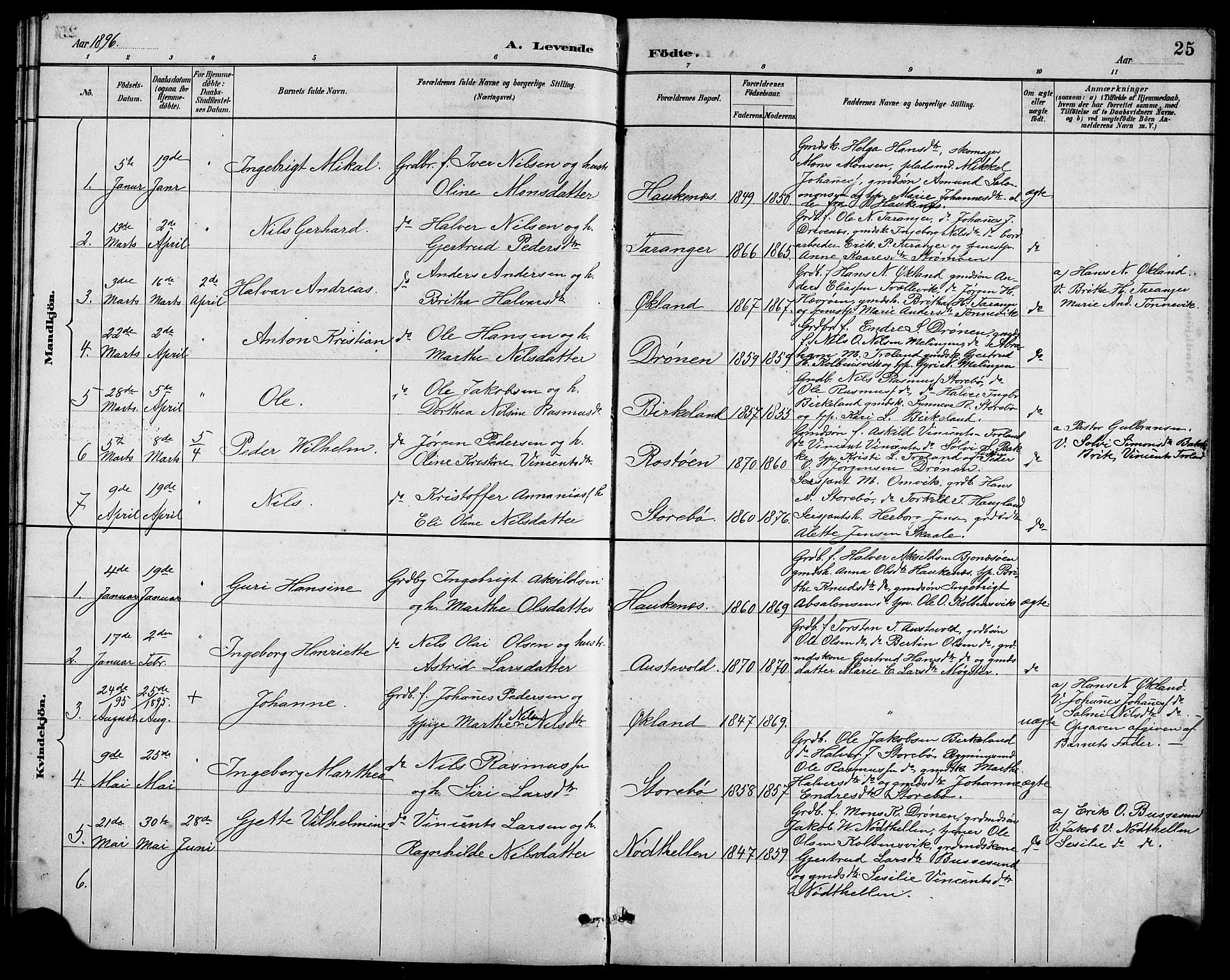 Austevoll Sokneprestembete, SAB/A-74201/H/Hab: Parish register (copy) no. A 3, 1889-1900, p. 25