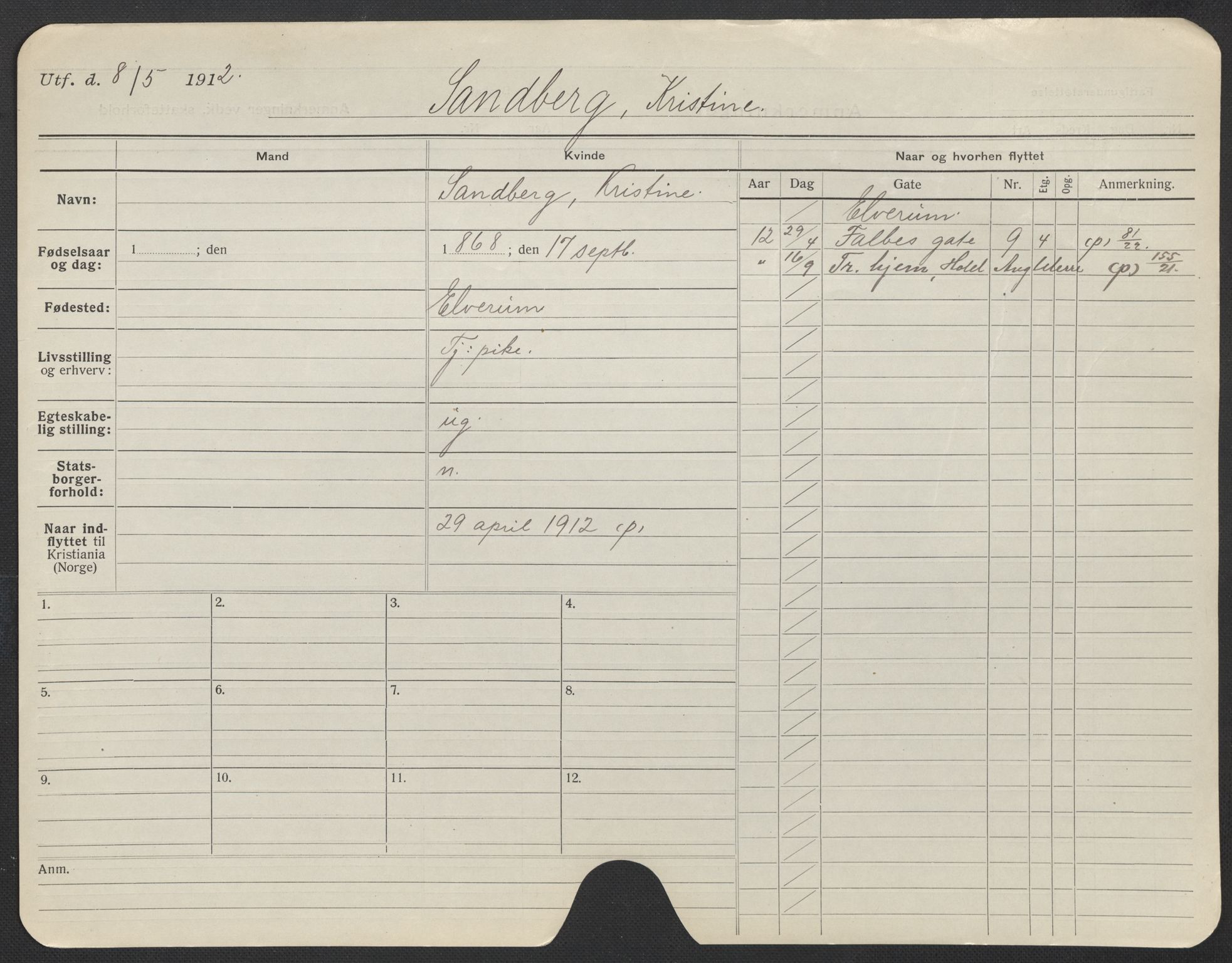 Oslo folkeregister, Registerkort, AV/SAO-A-11715/F/Fa/Fac/L0023: Kvinner, 1906-1914, p. 651a