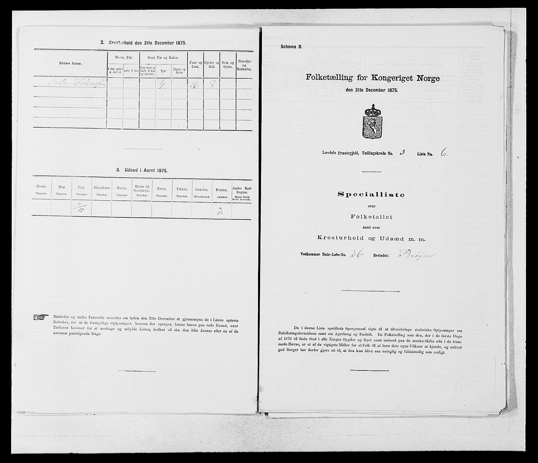 SAB, 1875 census for 1422P Lærdal, 1875, p. 1075