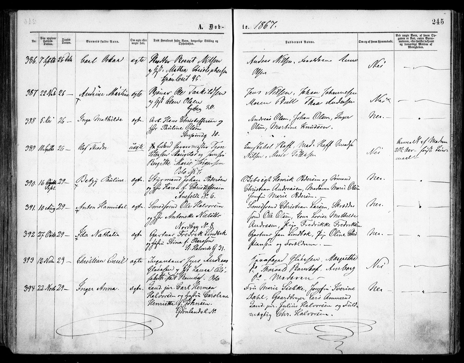 Grønland prestekontor Kirkebøker, AV/SAO-A-10848/F/Fa/L0002: Parish register (official) no. 2, 1862-1868, p. 245