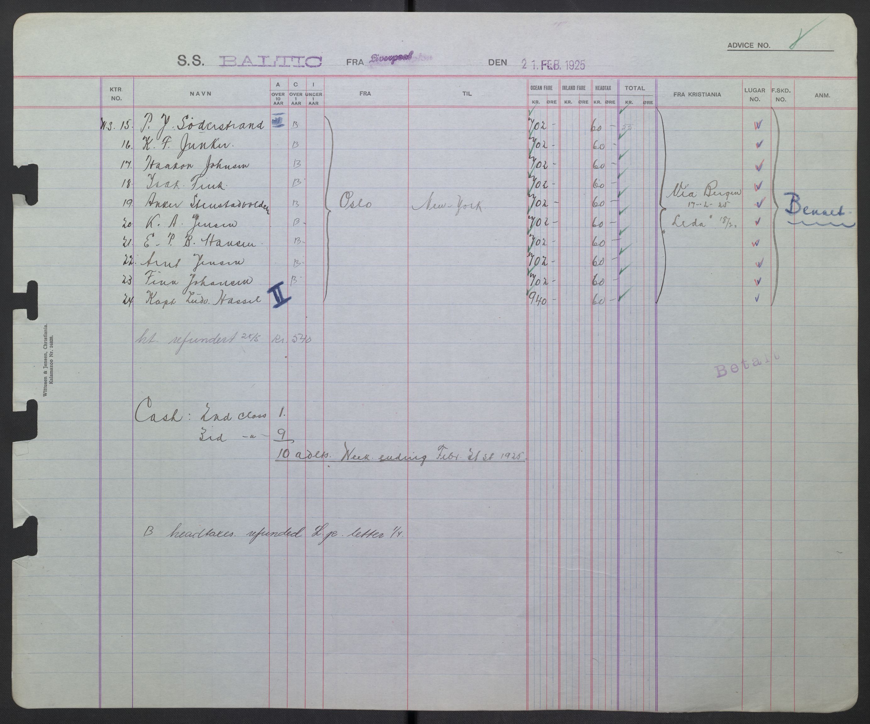 White Star-linjen, AV/SAO-PAO-0201/D/Db/L0001: Passasjerlister, 1924-1937, p. 66