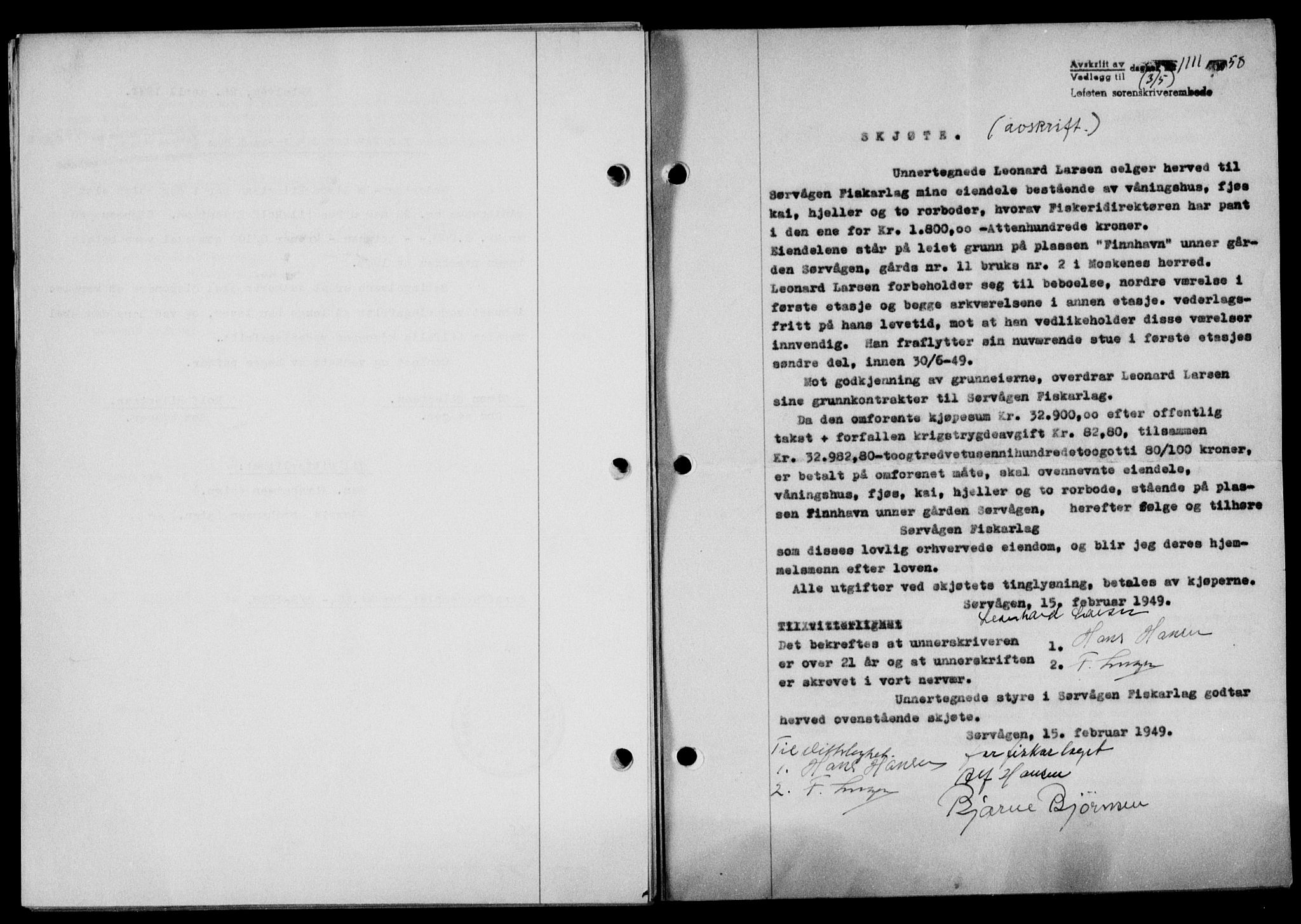 Lofoten sorenskriveri, SAT/A-0017/1/2/2C/L0023a: Mortgage book no. 23a, 1950-1950, Diary no: : 1111/1950