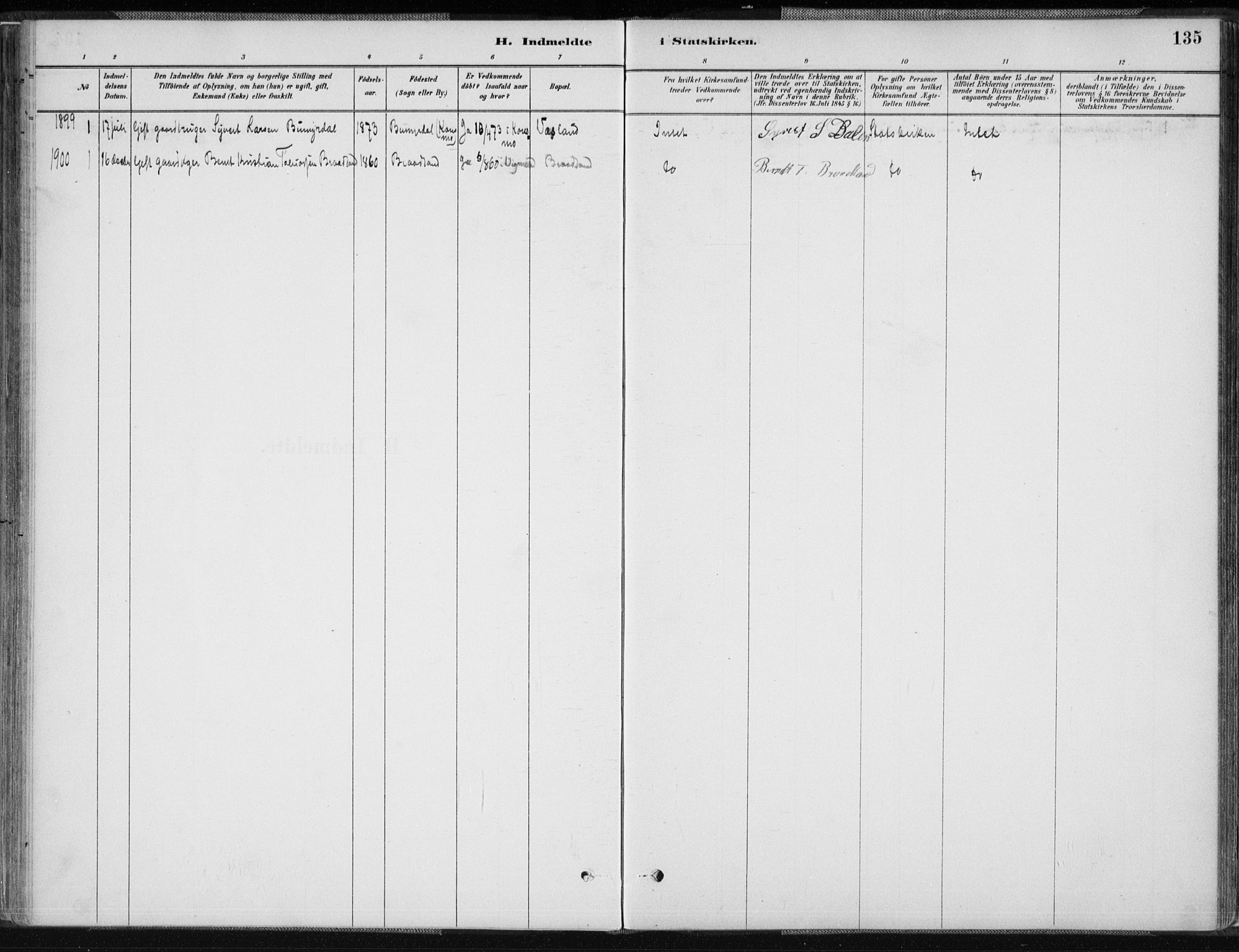 Nord-Audnedal sokneprestkontor, AV/SAK-1111-0032/F/Fa/Fab/L0003: Parish register (official) no. A 3, 1882-1900, p. 135