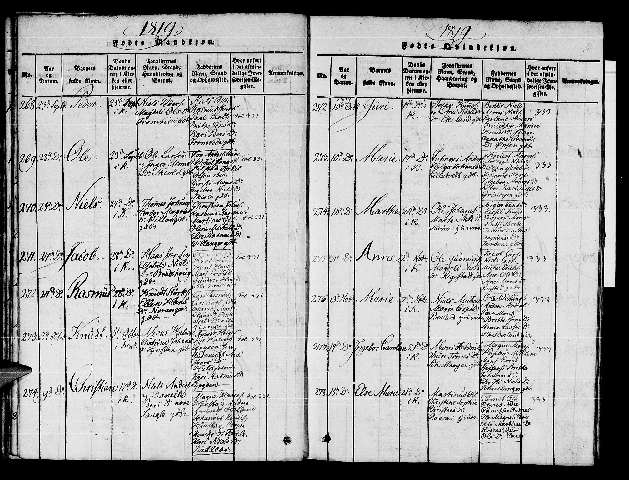 Manger sokneprestembete, AV/SAB-A-76801/H/Haa: Parish register (official) no. A 3, 1816-1824, p. 41