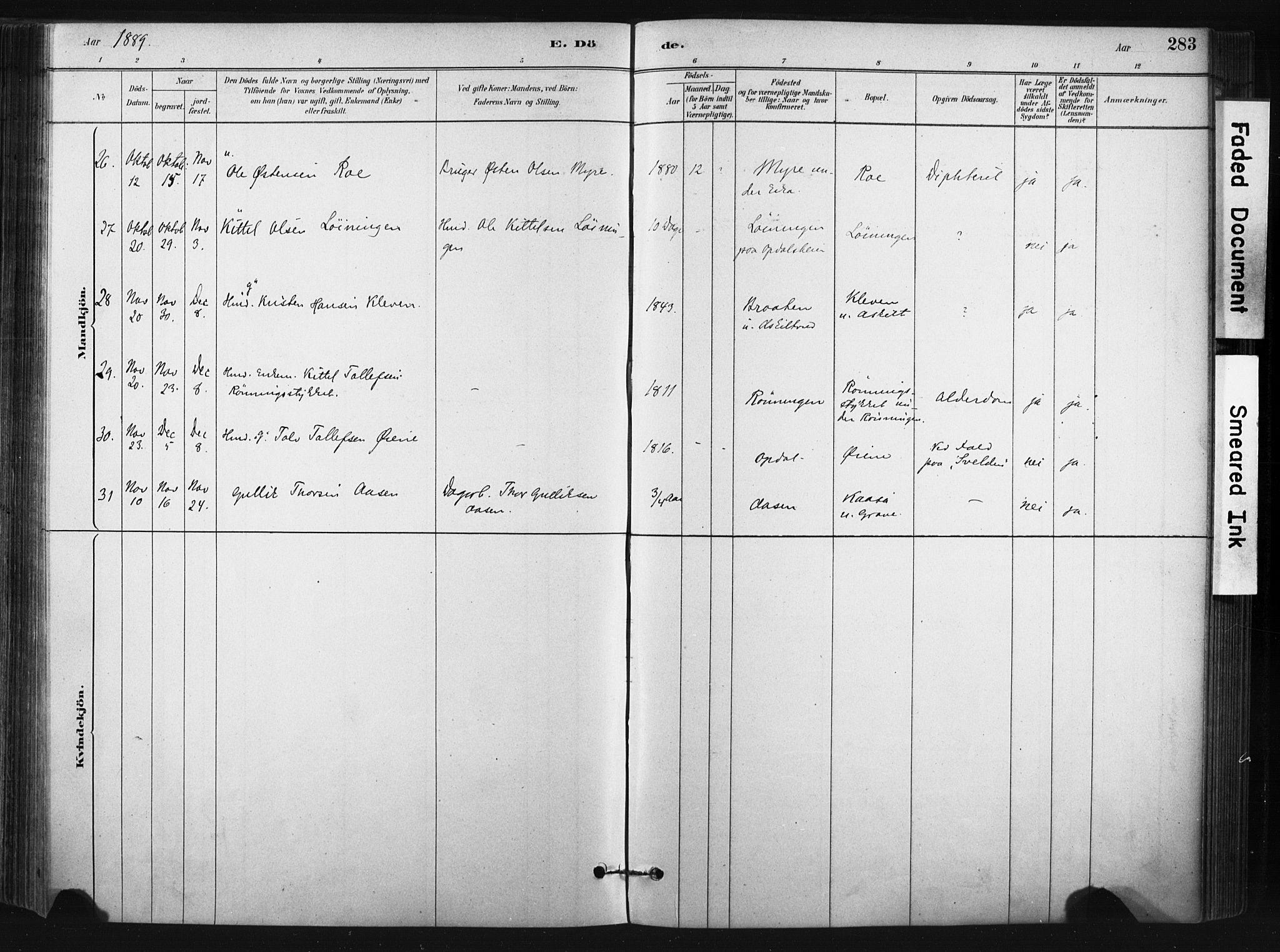Bø kirkebøker, SAKO/A-257/F/Fa/L0010: Parish register (official) no. 10, 1880-1892, p. 283
