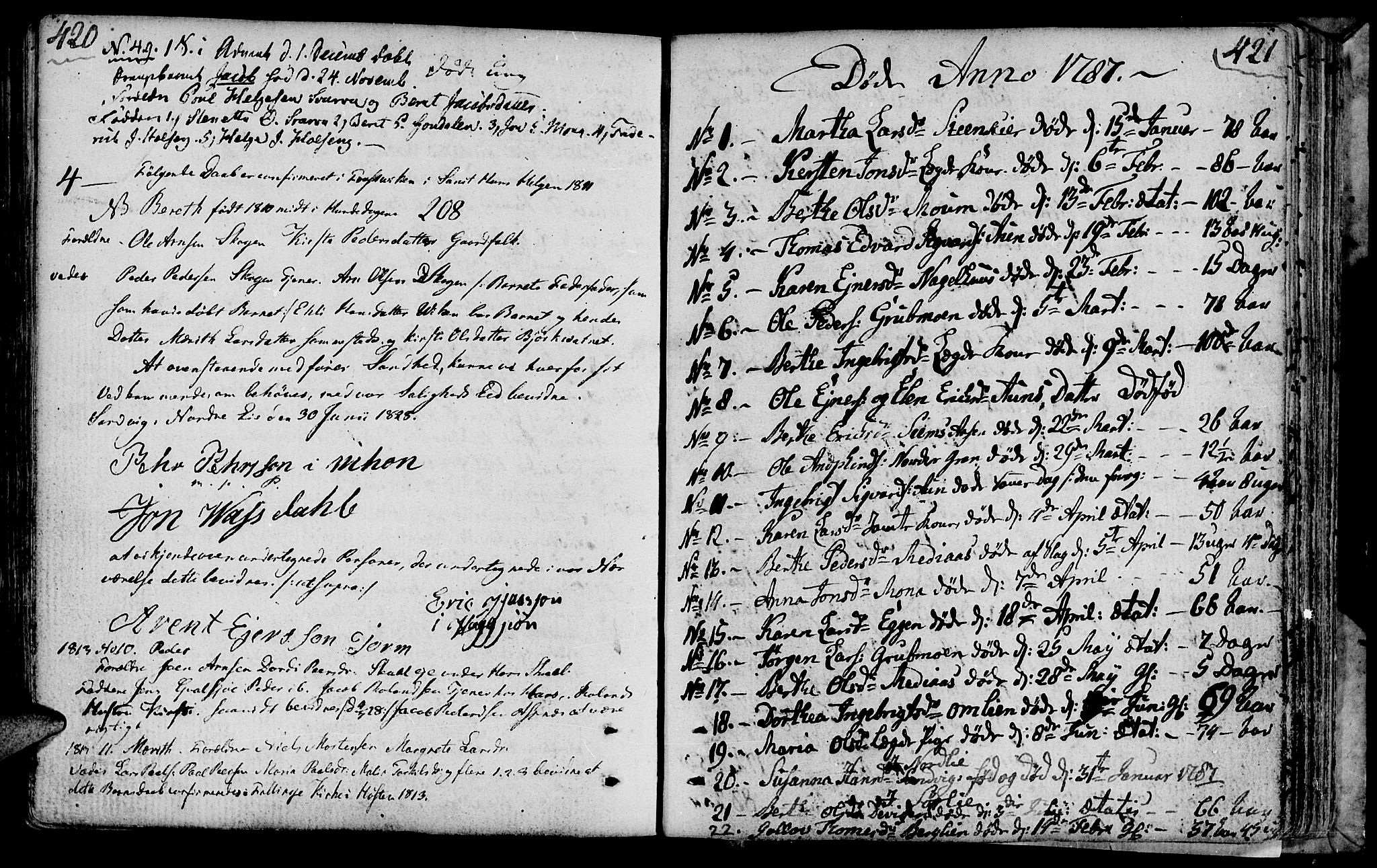 Ministerialprotokoller, klokkerbøker og fødselsregistre - Nord-Trøndelag, SAT/A-1458/749/L0468: Parish register (official) no. 749A02, 1787-1817, p. 420-421