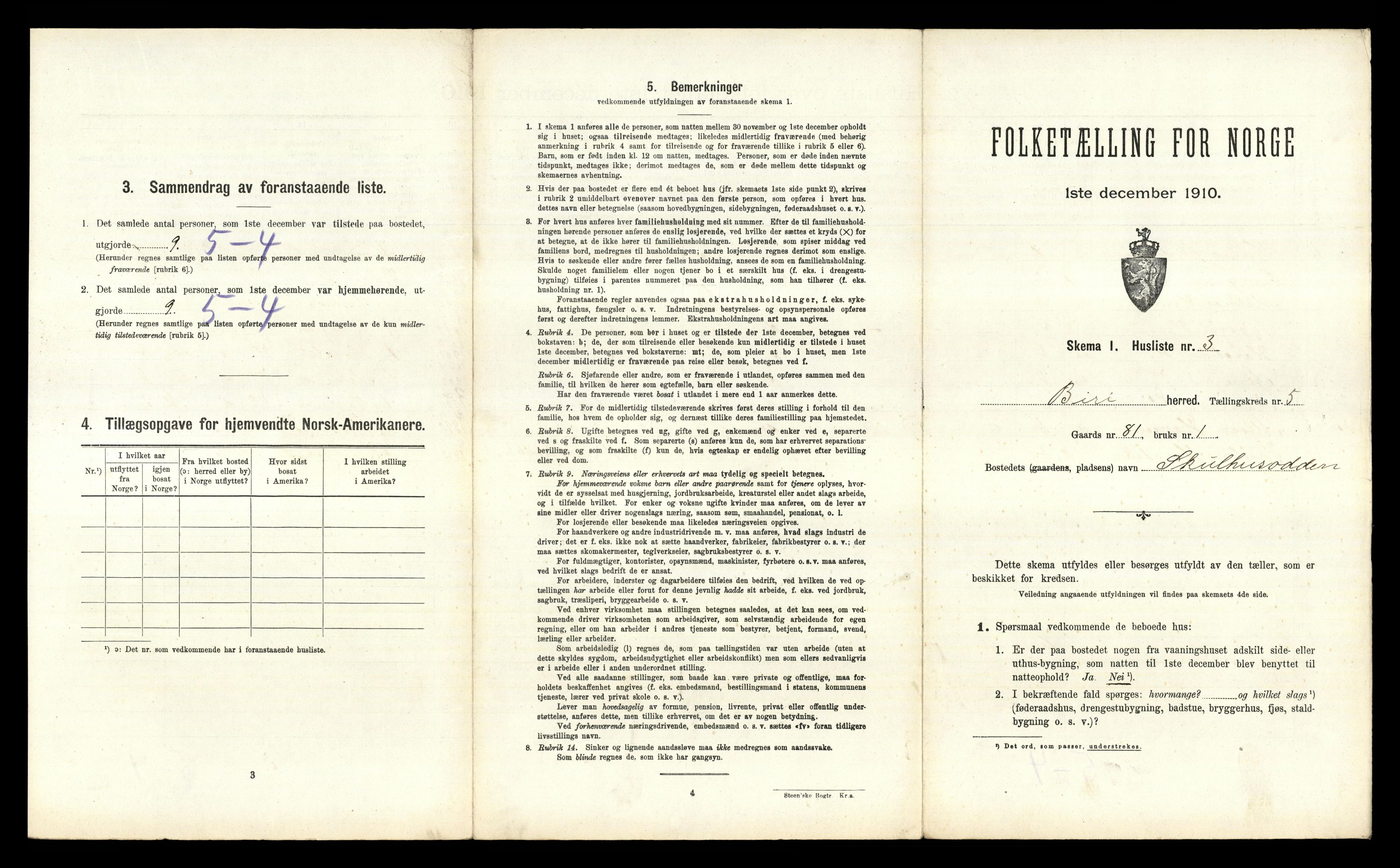 RA, 1910 census for Biri, 1910, p. 833