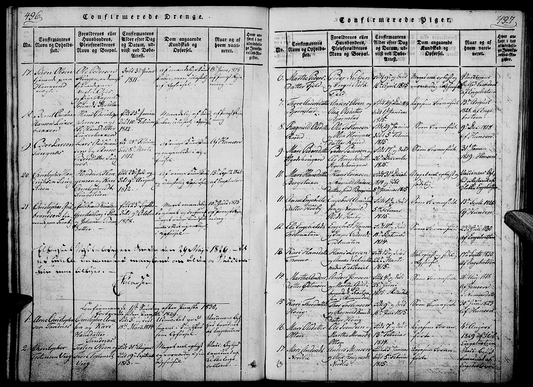 Nord-Odal prestekontor, AV/SAH-PREST-032/H/Ha/Haa/L0001: Parish register (official) no. 1, 1819-1838, p. 496-497