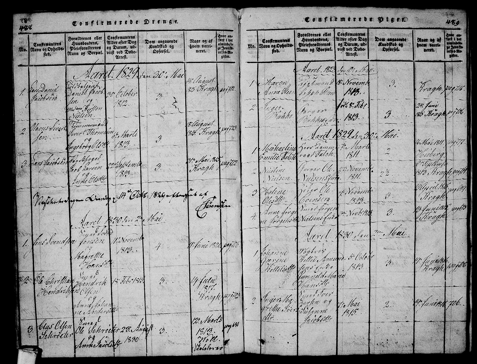 Larvik kirkebøker, AV/SAKO-A-352/G/Gb/L0001: Parish register (copy) no. II 1, 1818-1843, p. 488-489