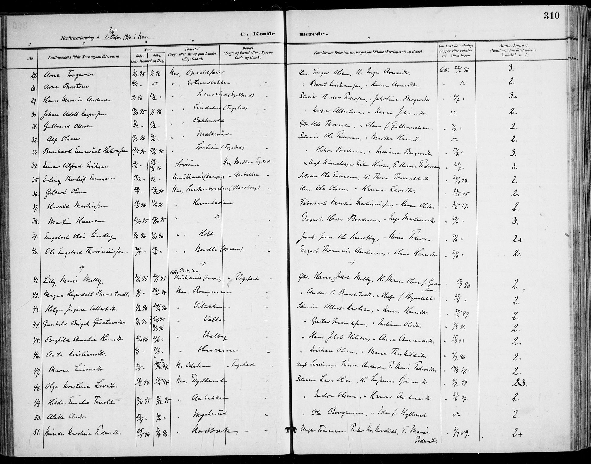 Nes prestekontor Kirkebøker, AV/SAO-A-10410/F/Fa/L0011: Parish register (official) no. I 11, 1899-1918, p. 310