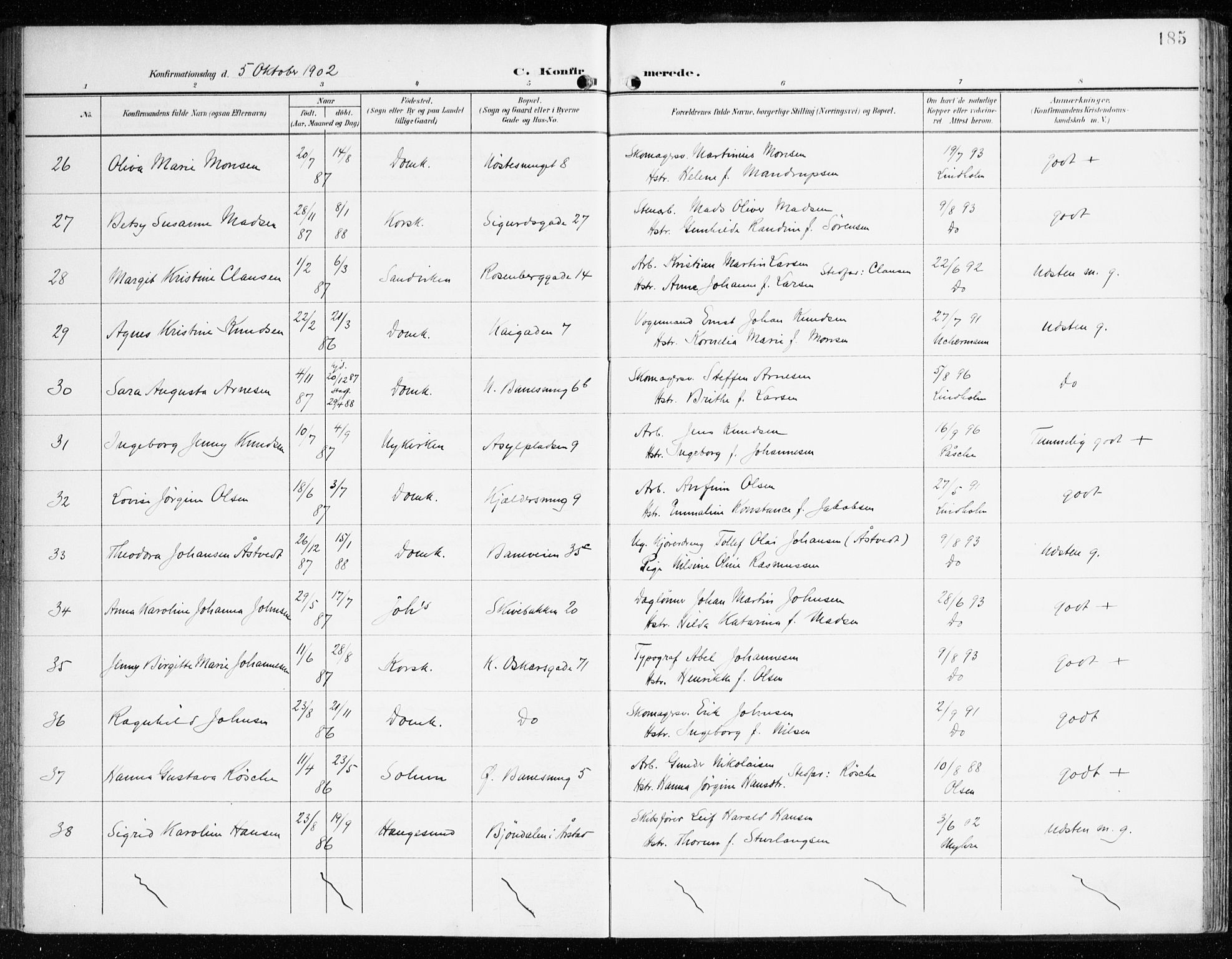 Domkirken sokneprestembete, AV/SAB-A-74801/H/Haa/L0031: Parish register (official) no. C 6, 1898-1915, p. 185