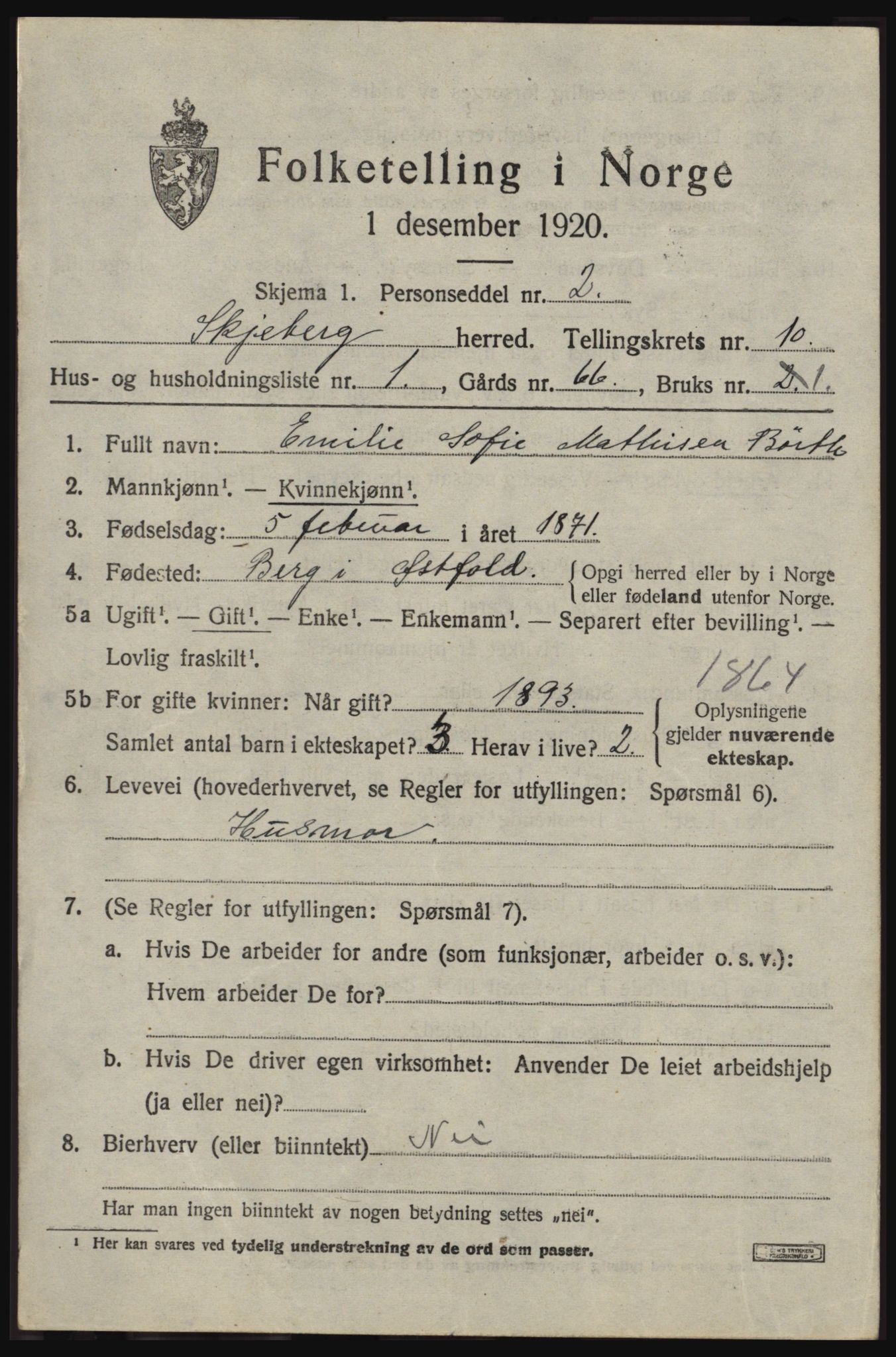 SAO, 1920 census for Skjeberg, 1920, p. 9081