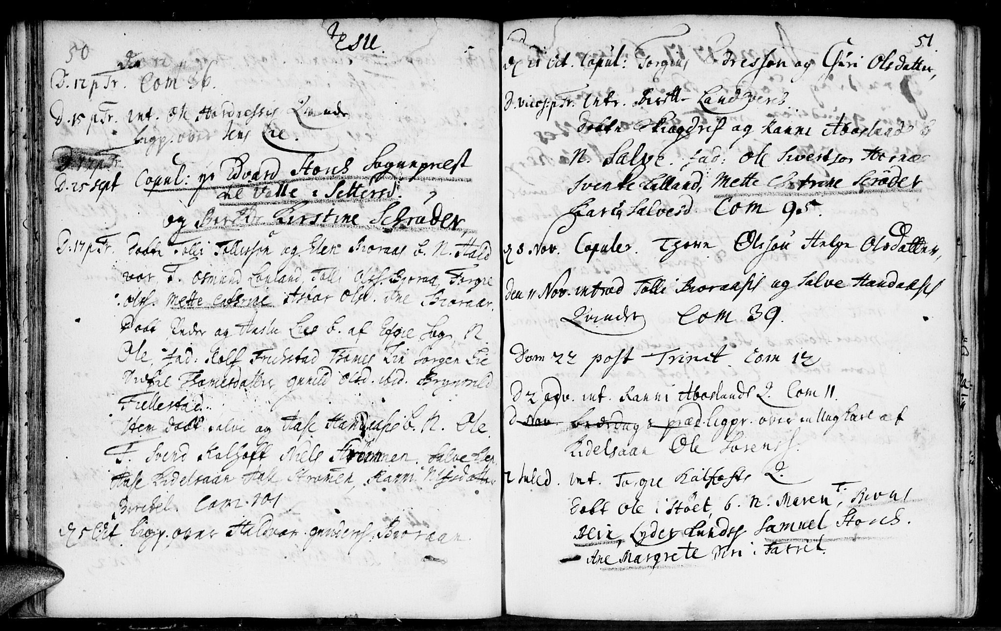 Evje sokneprestkontor, SAK/1111-0008/F/Fa/Fab/L0001: Parish register (official) no. A 1, 1704-1764, p. 50-51