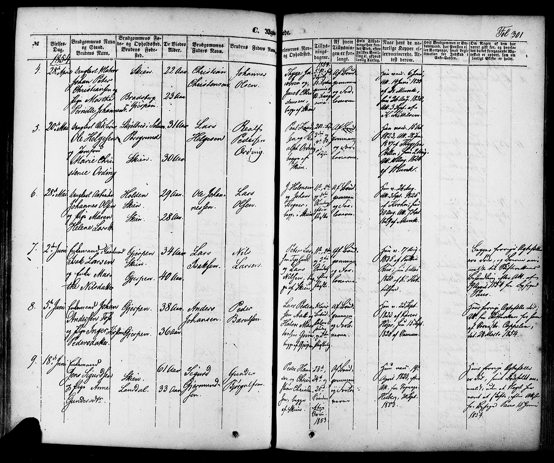 Skien kirkebøker, SAKO/A-302/F/Fa/L0006a: Parish register (official) no. 6A, 1843-1856, p. 301