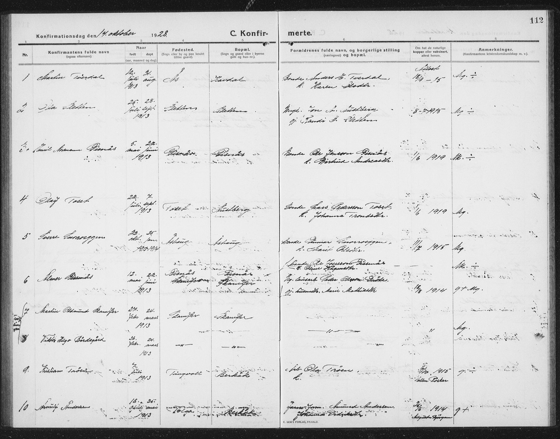 Ministerialprotokoller, klokkerbøker og fødselsregistre - Sør-Trøndelag, SAT/A-1456/675/L0888: Parish register (copy) no. 675C01, 1913-1935, p. 112