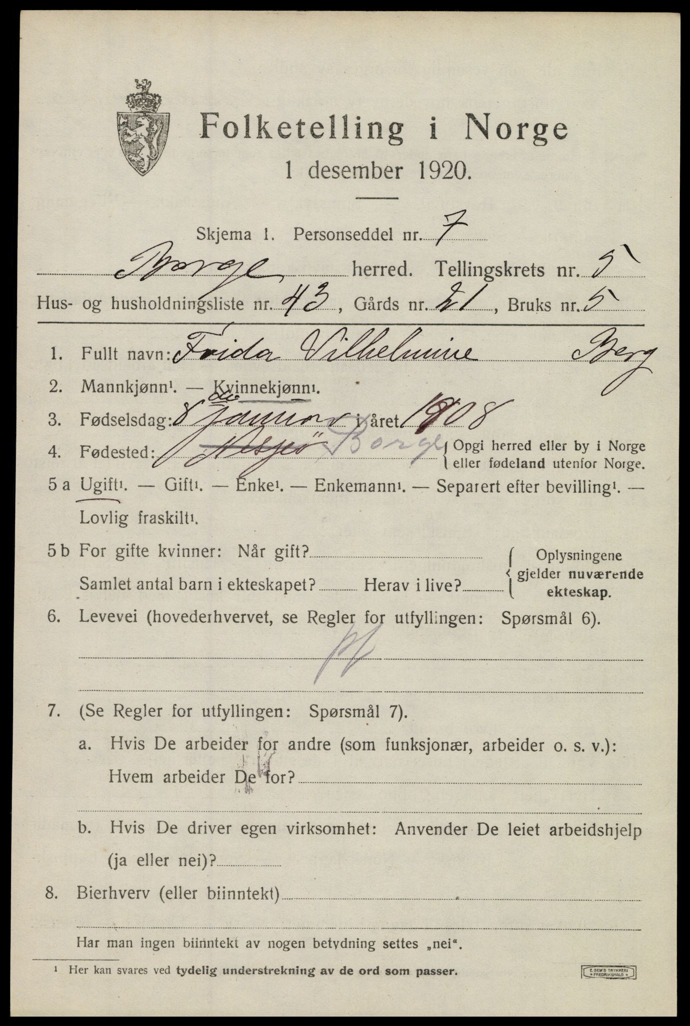 SAT, 1920 census for Borge, 1920, p. 5615