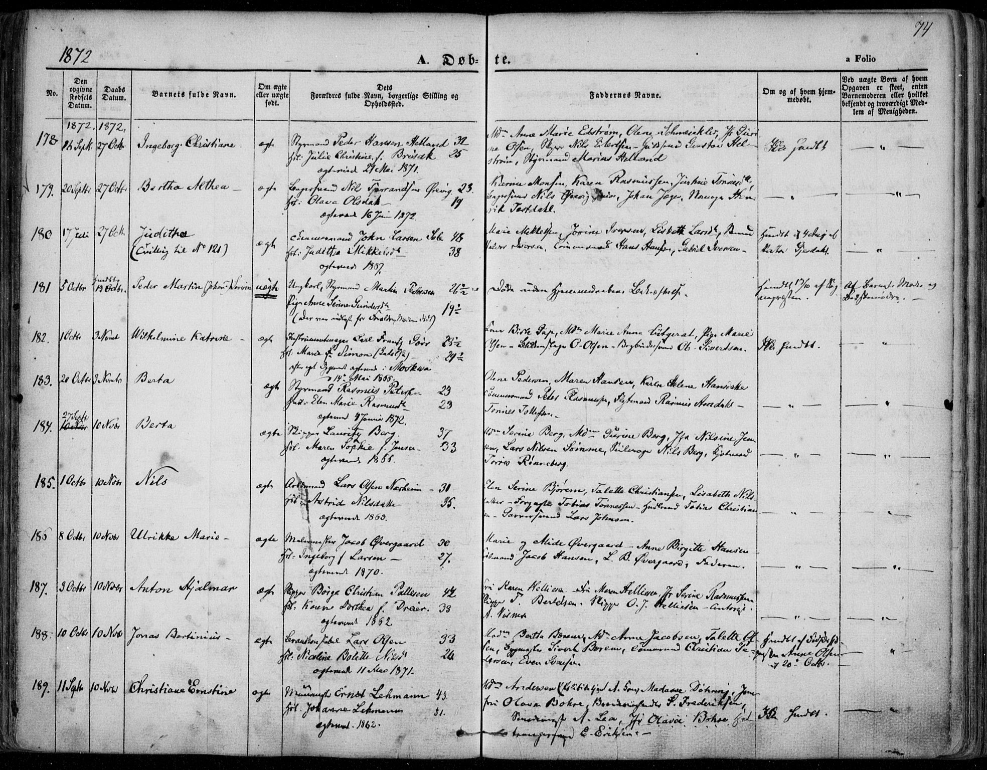 Domkirken sokneprestkontor, AV/SAST-A-101812/001/30/30BA/L0022: Parish register (official) no. A 21, 1868-1877, p. 74