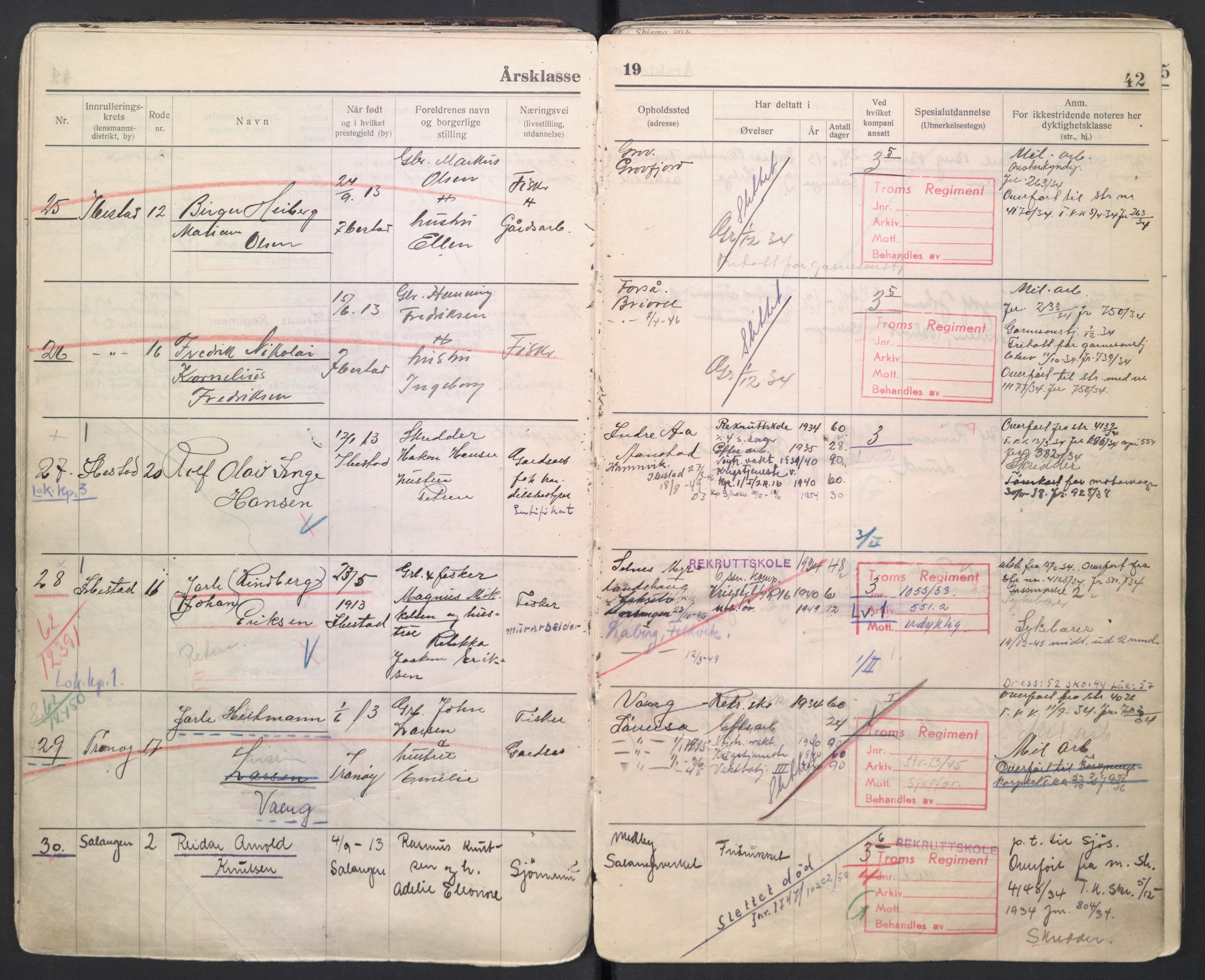 Forsvaret, Troms infanteriregiment nr. 16, AV/RA-RAFA-3146/P/Pa/L0006/0007: Ruller / Rulle for regimentets menige mannskaper, årsklasse 1934, 1934, p. 42